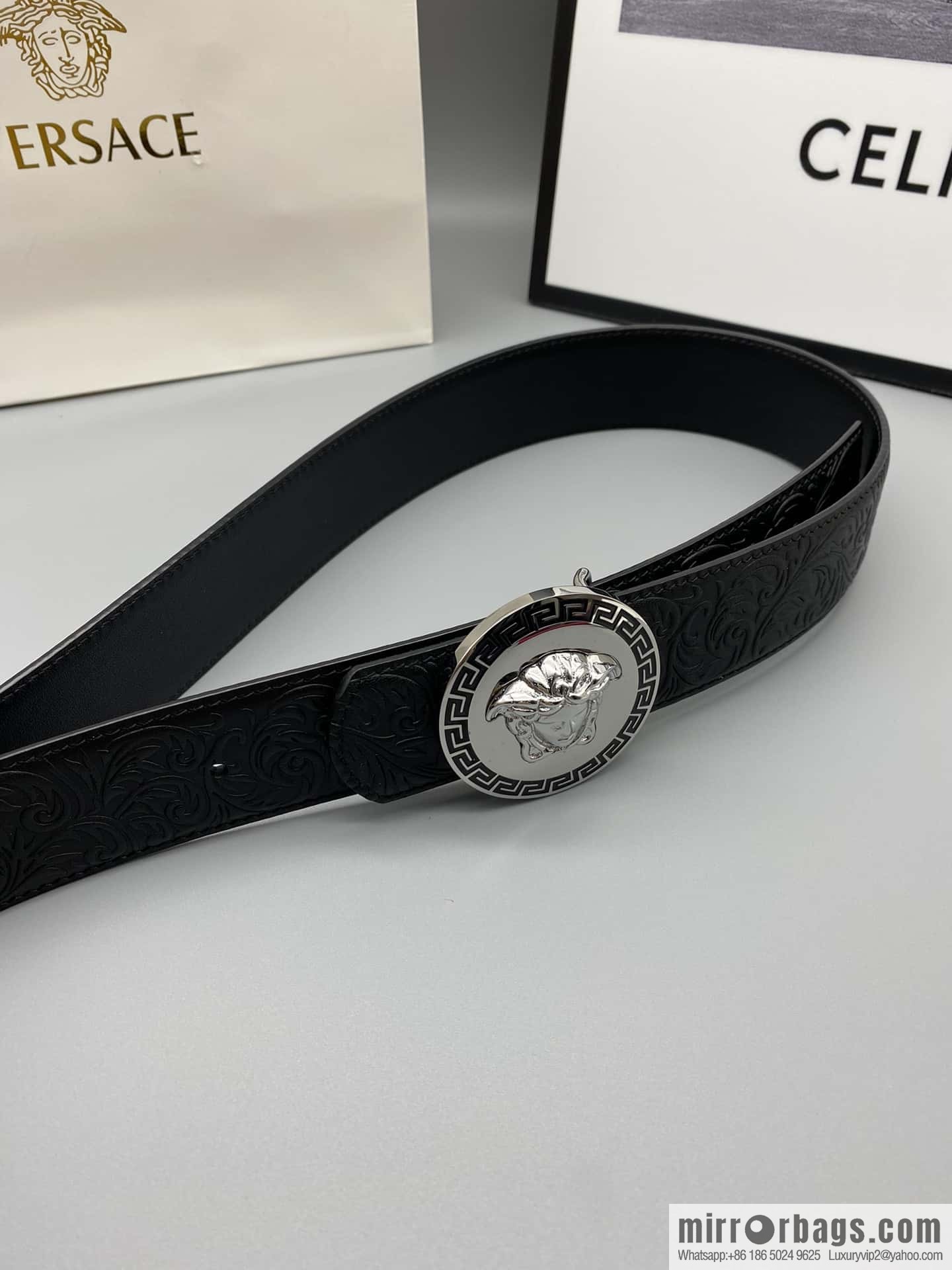 VERSACE Versace, Men's Black Cowhide Medusa Logo Belt 3.8CM