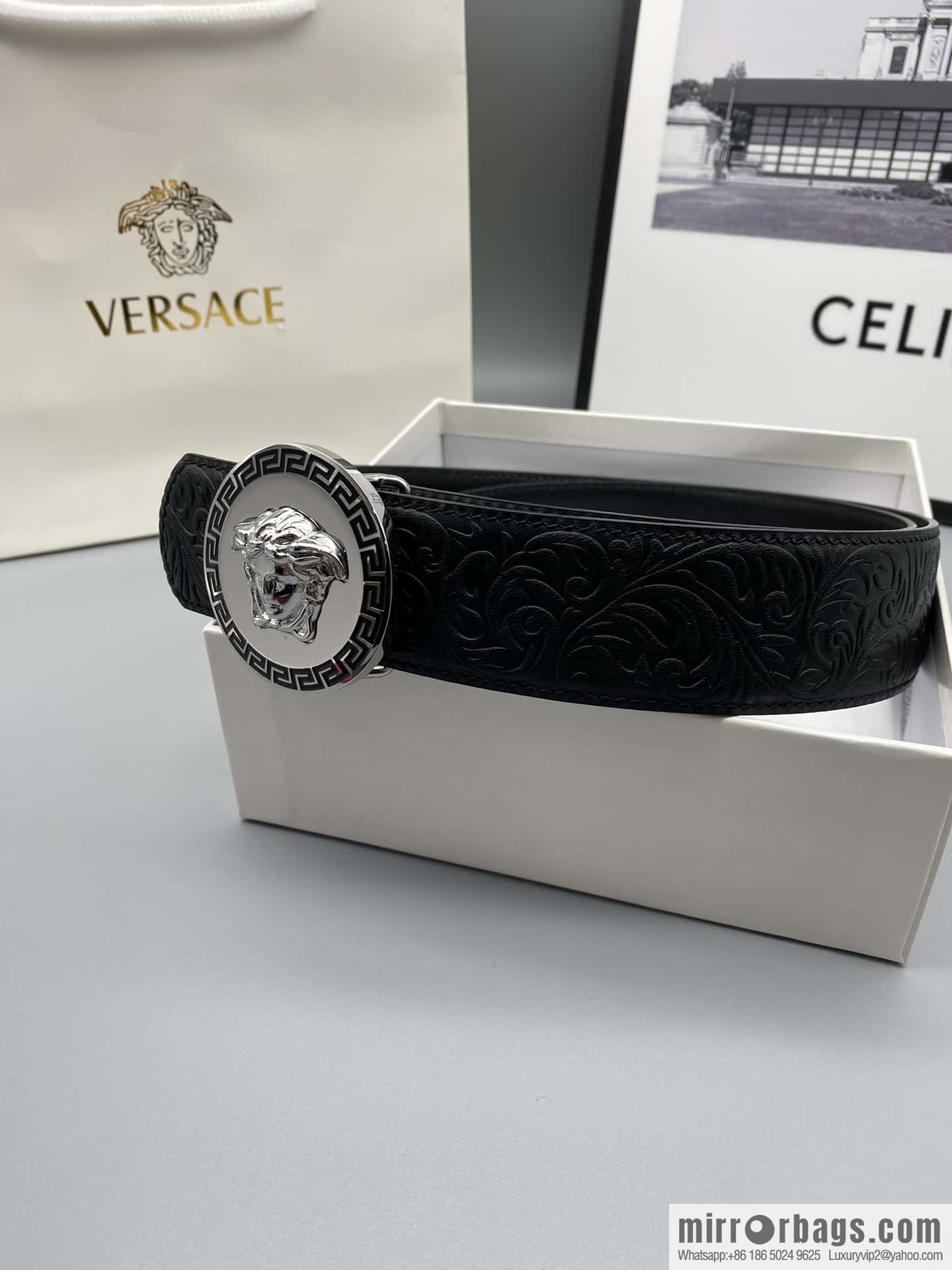 VERSACE Versace, Men's Black Cowhide Medusa Logo Belt 3.8CM