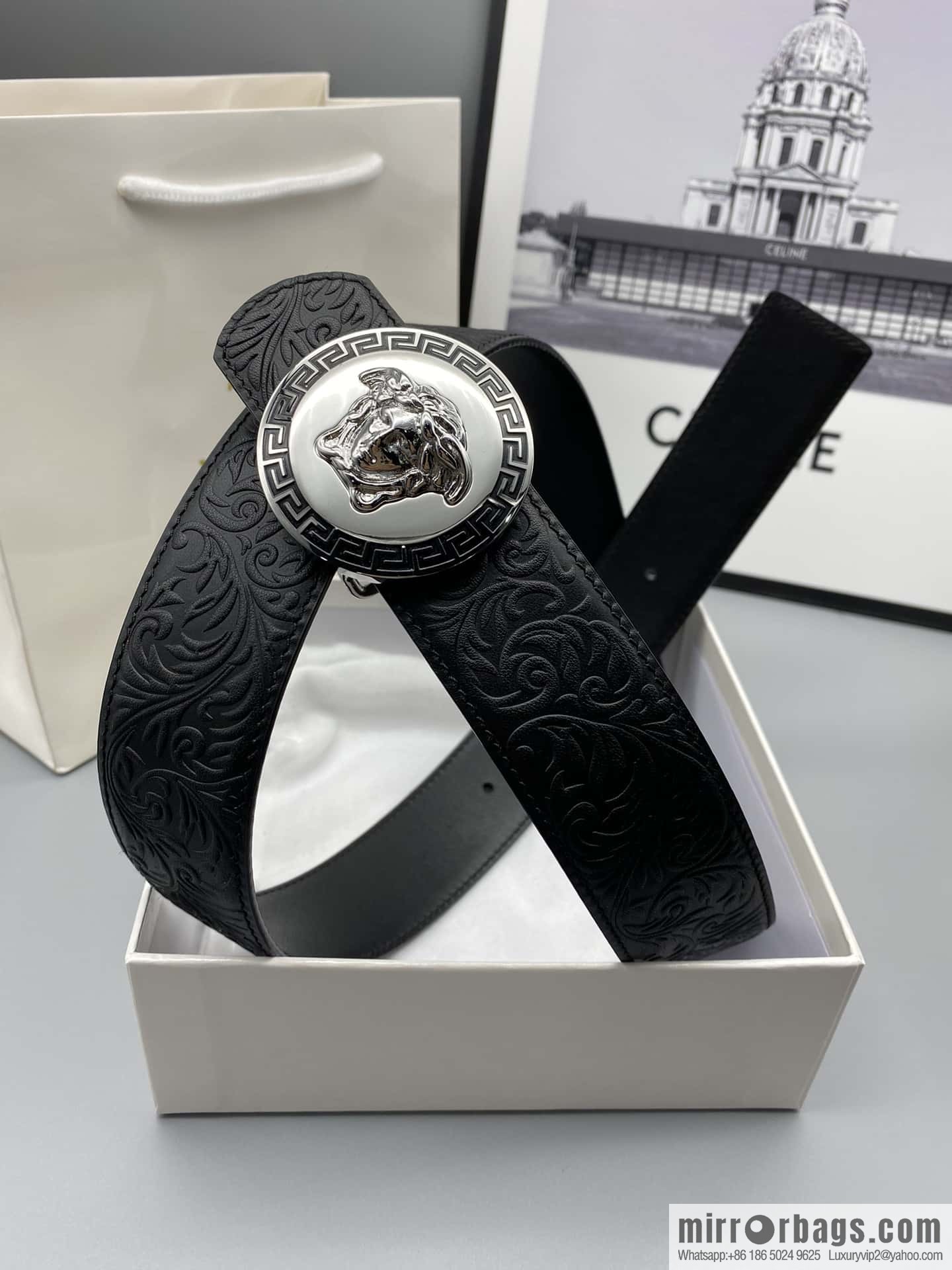 VERSACE Versace, Men's Black Cowhide Medusa Logo Belt 3.8CM