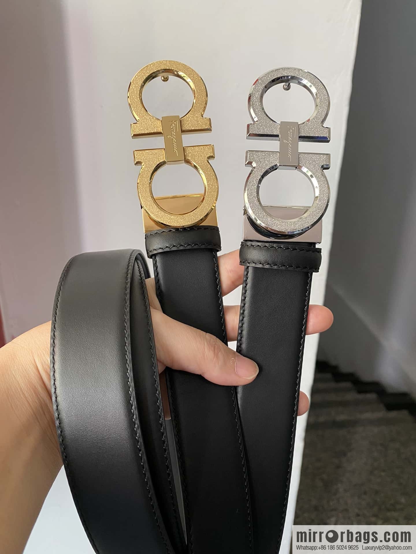 Ferragamo Ferragamo, stainless steel figure 8 rolling sand metal clasp, first layer cowhide belt 3.5CM