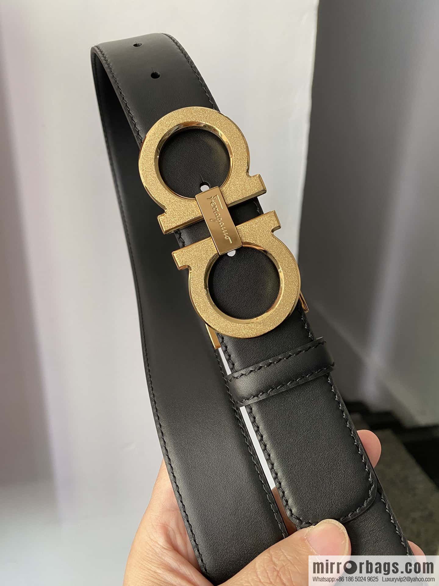 Ferragamo Ferragamo, stainless steel figure 8 rolling sand metal clasp, first layer cowhide belt 3.5CM