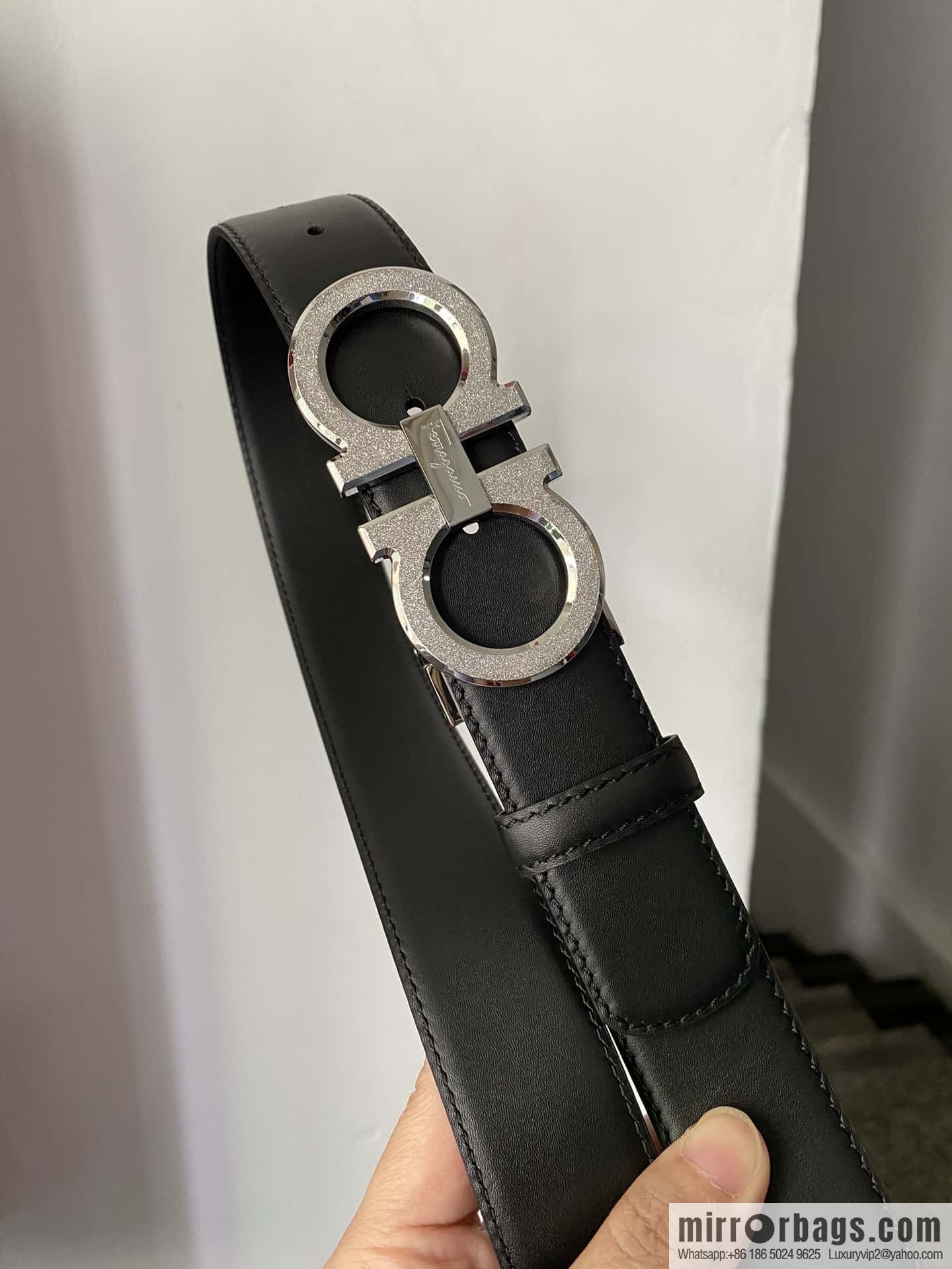 Ferragamo Ferragamo, stainless steel figure 8 rolling sand metal clasp, first layer cowhide belt 3.5CM
