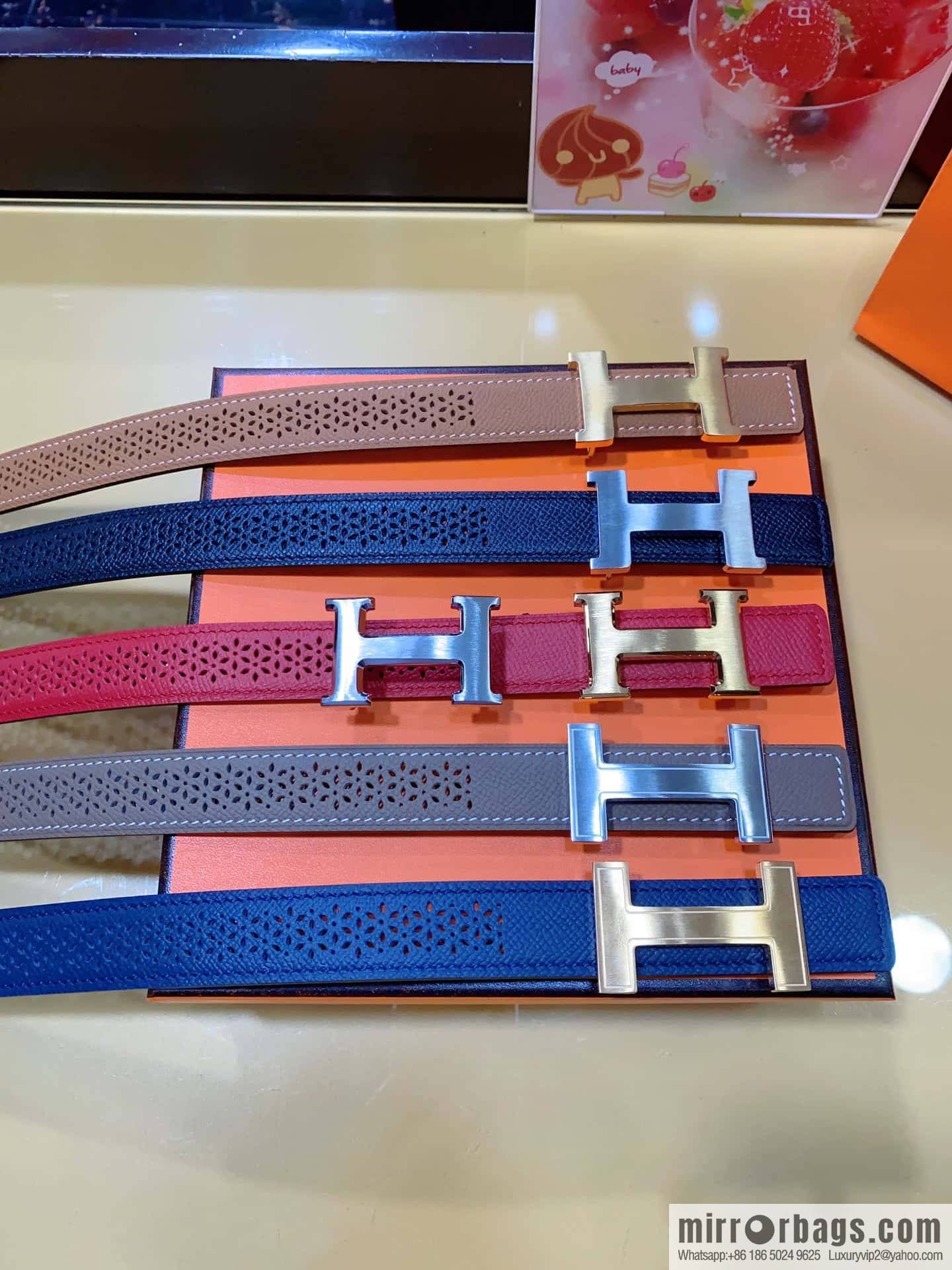 Hermes, mini metal buckle, colorful leather belt 2.4CM