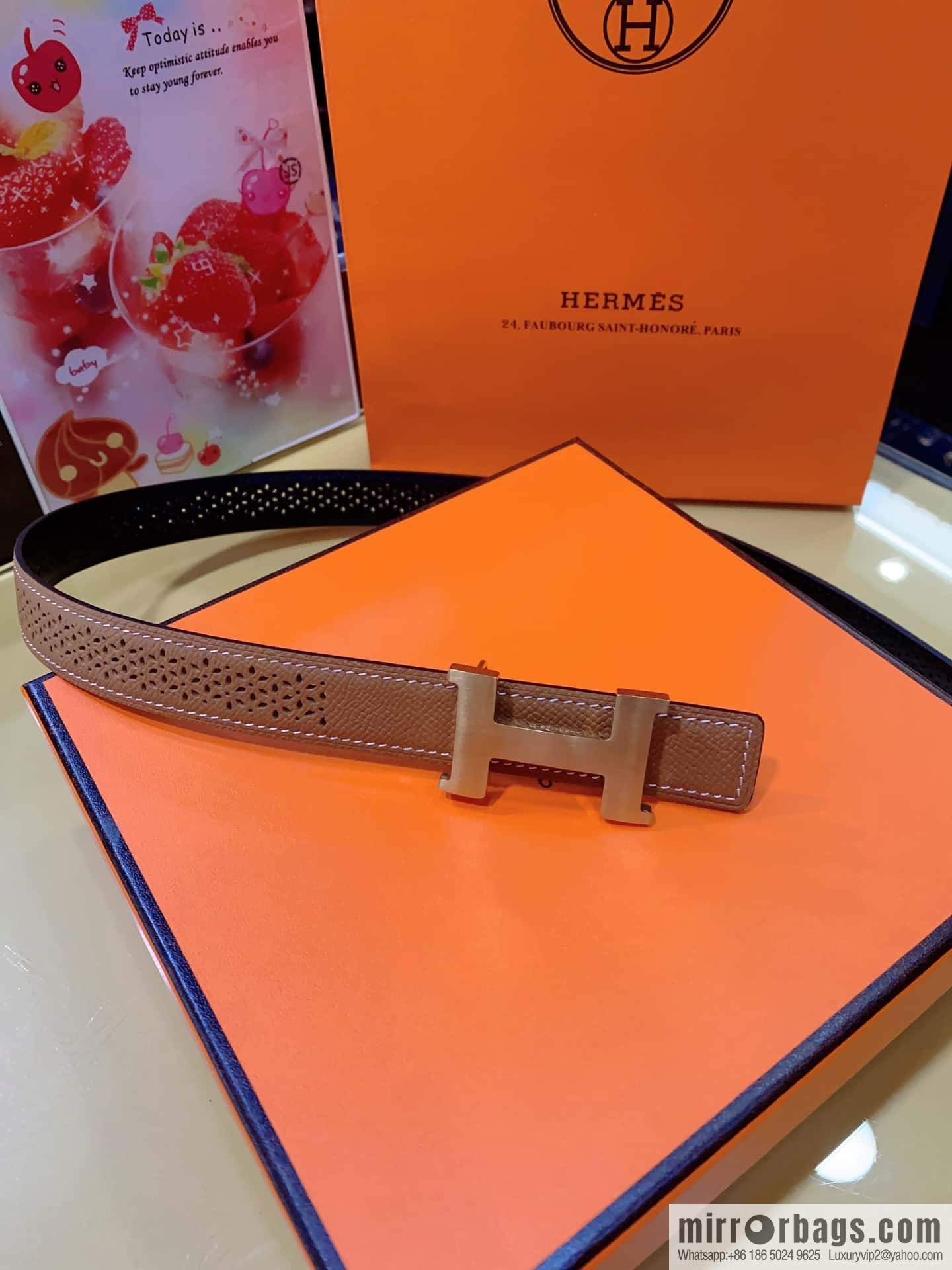 Hermes, mini metal buckle, colorful leather belt 2.4CM