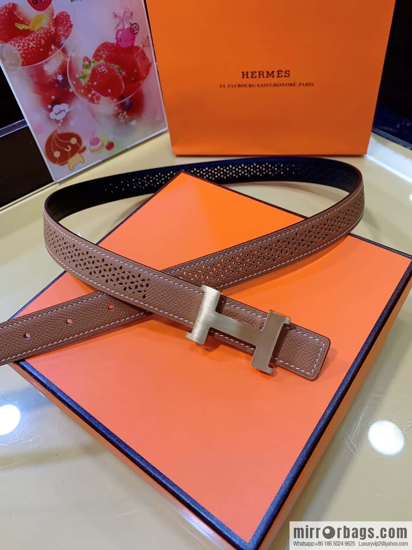 Hermes, mini metal buckle, colorful leather belt 2.4CM