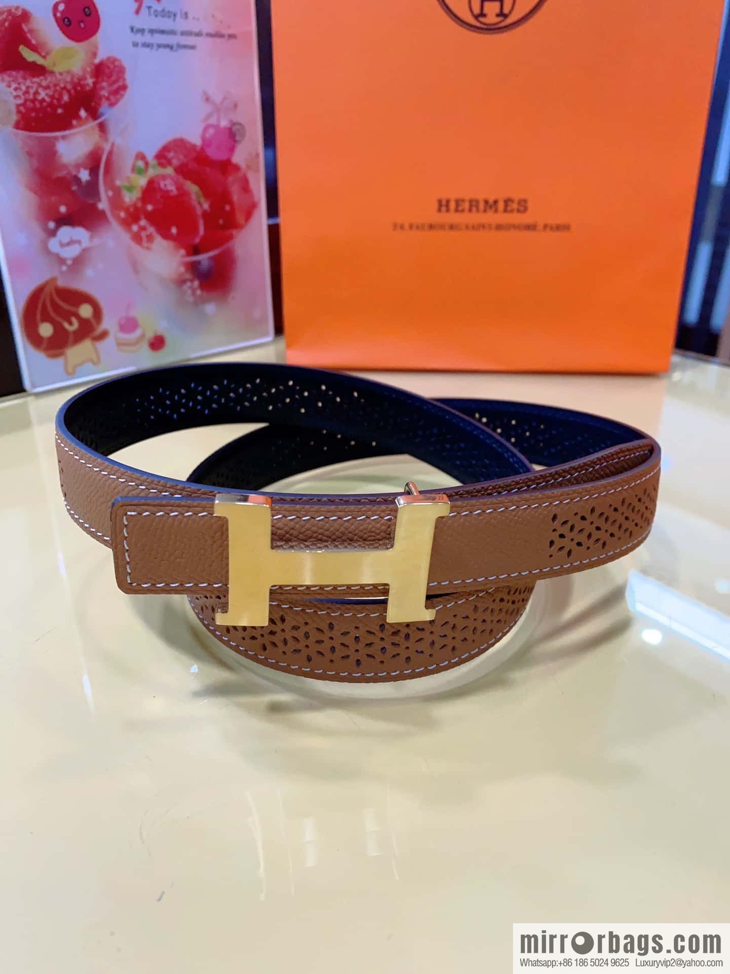 Hermes, mini metal buckle, colorful leather belt 2.4CM