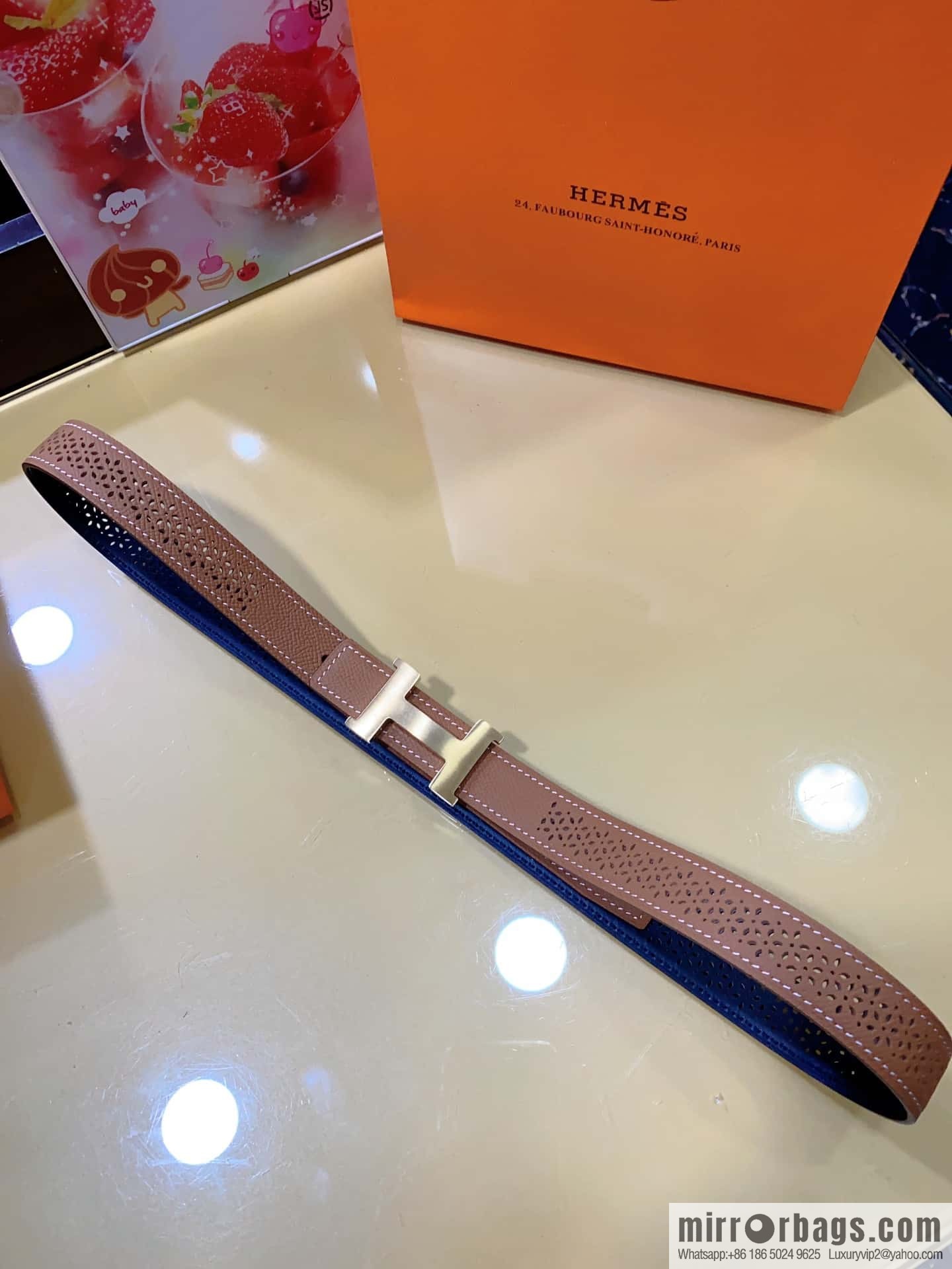 Hermes, mini metal buckle, colorful leather belt 2.4CM