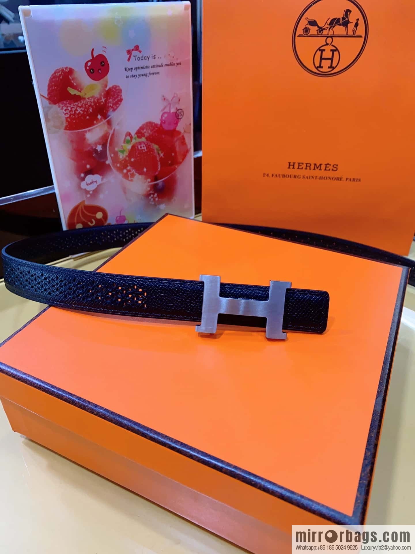 Hermes, mini metal buckle, colorful leather belt 2.4CM