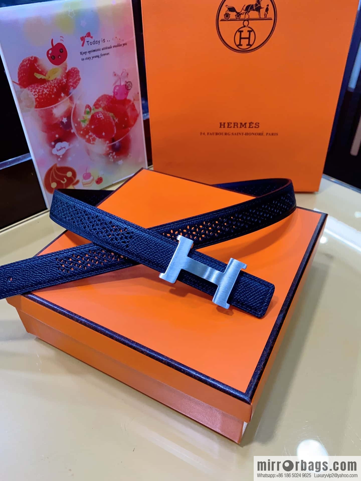 Hermes, mini metal buckle, colorful leather belt 2.4CM