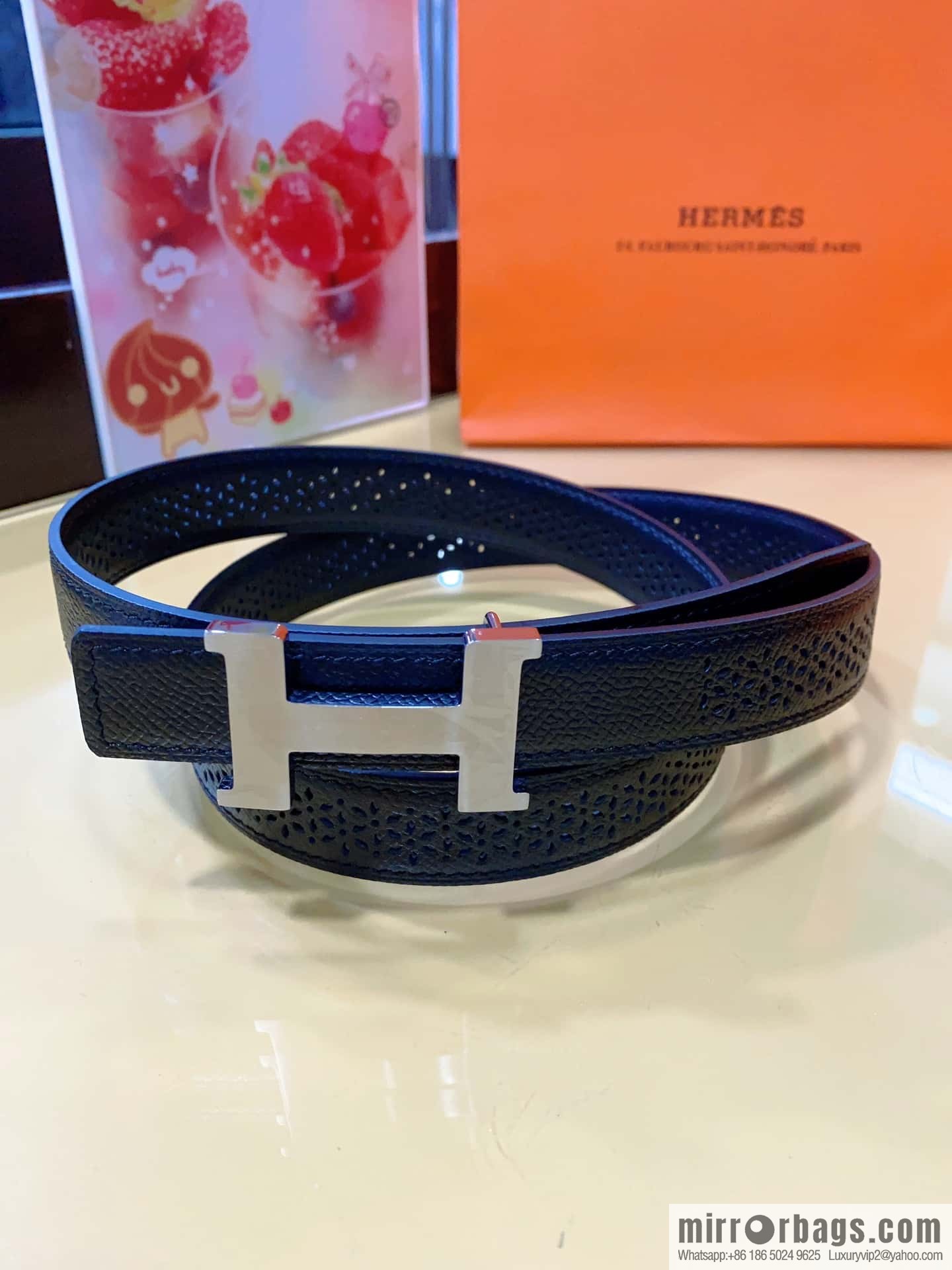 Hermes, mini metal buckle, colorful leather belt 2.4CM
