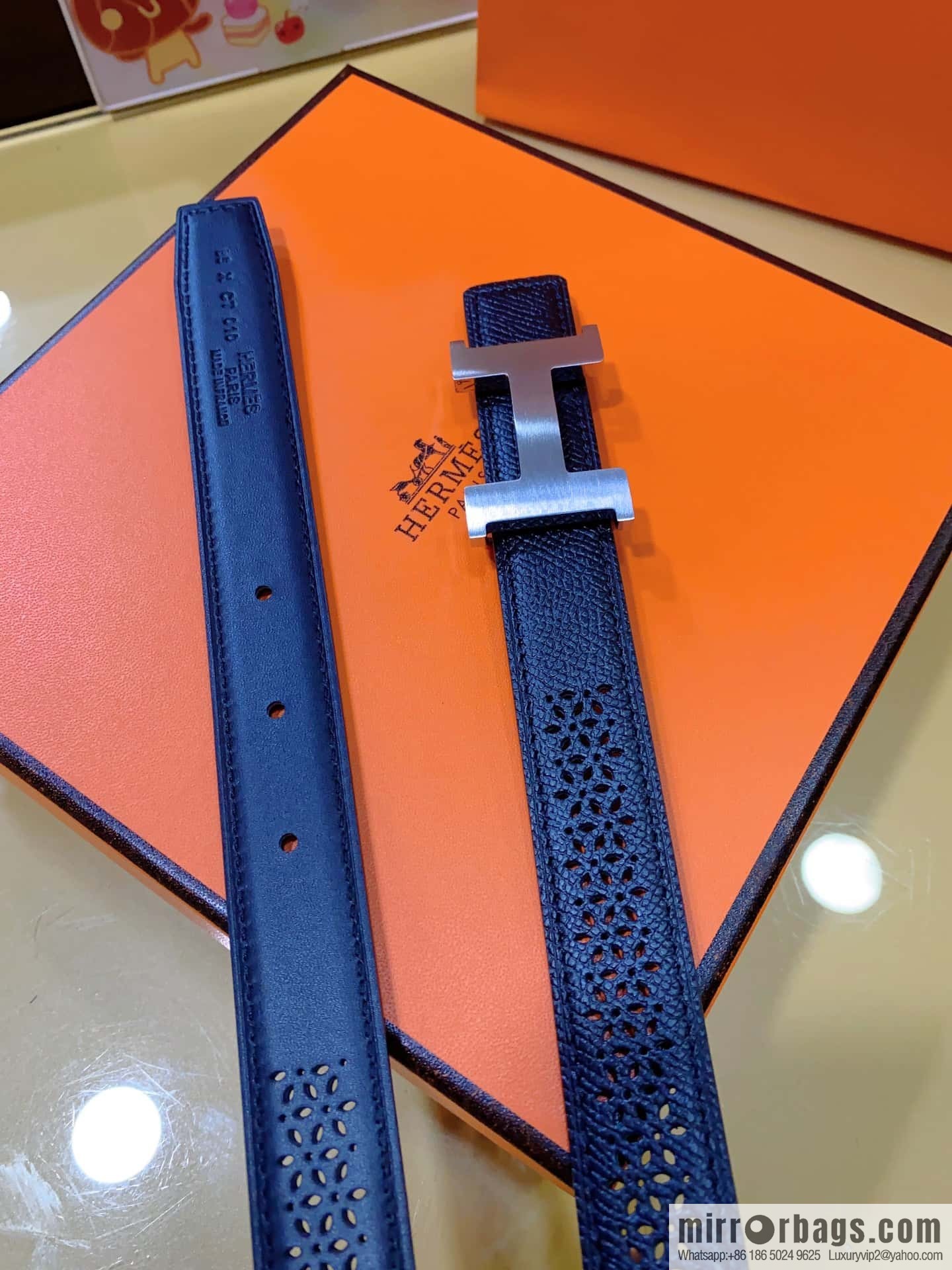 Hermes, mini metal buckle, colorful leather belt 2.4CM