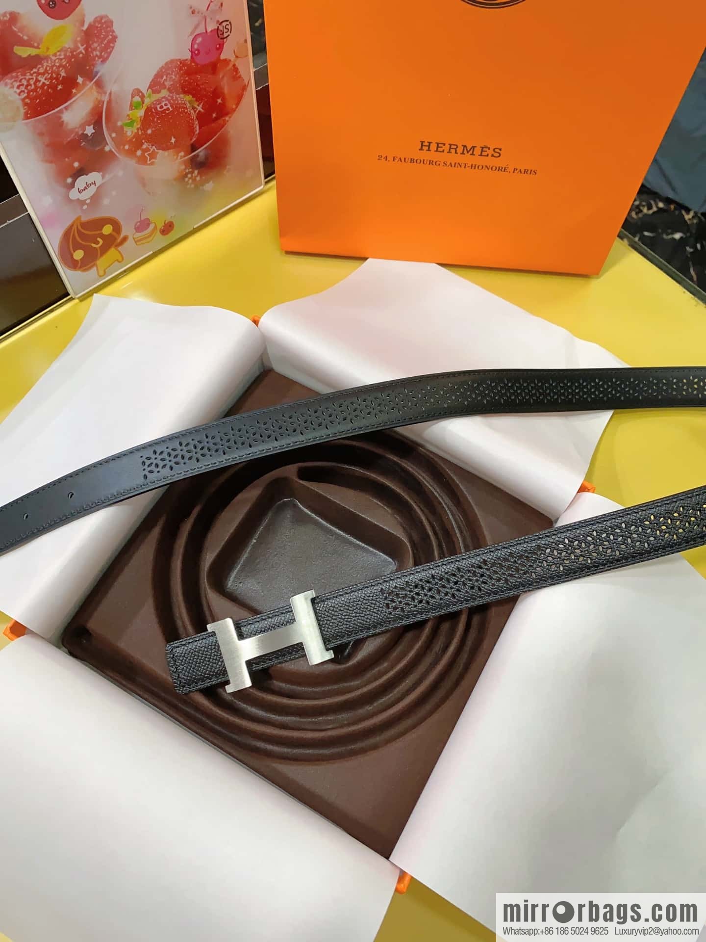 Hermes, mini metal buckle, colorful leather belt 2.4CM