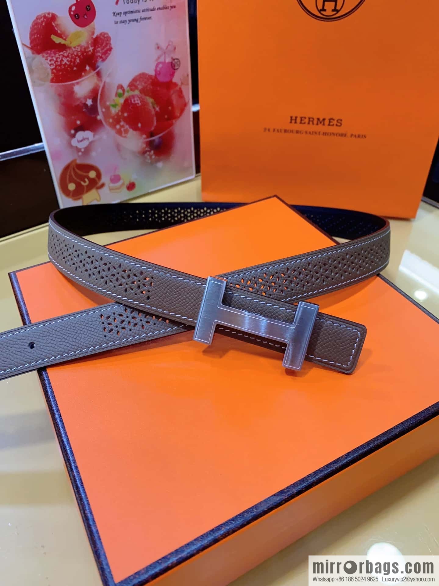 Hermes, mini metal buckle, colorful leather belt 2.4CM