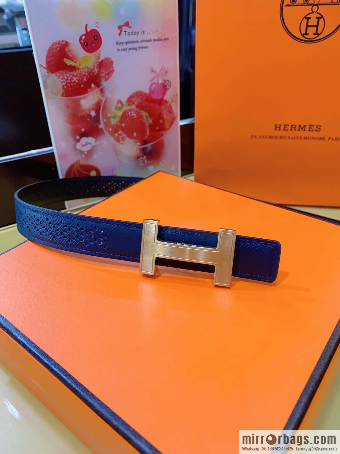 Hermes, mini metal buckle, colorful leather belt 2.4CM