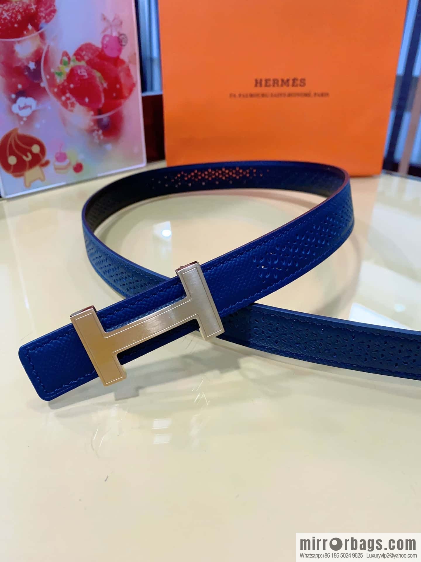Hermes, mini metal buckle, colorful leather belt 2.4CM