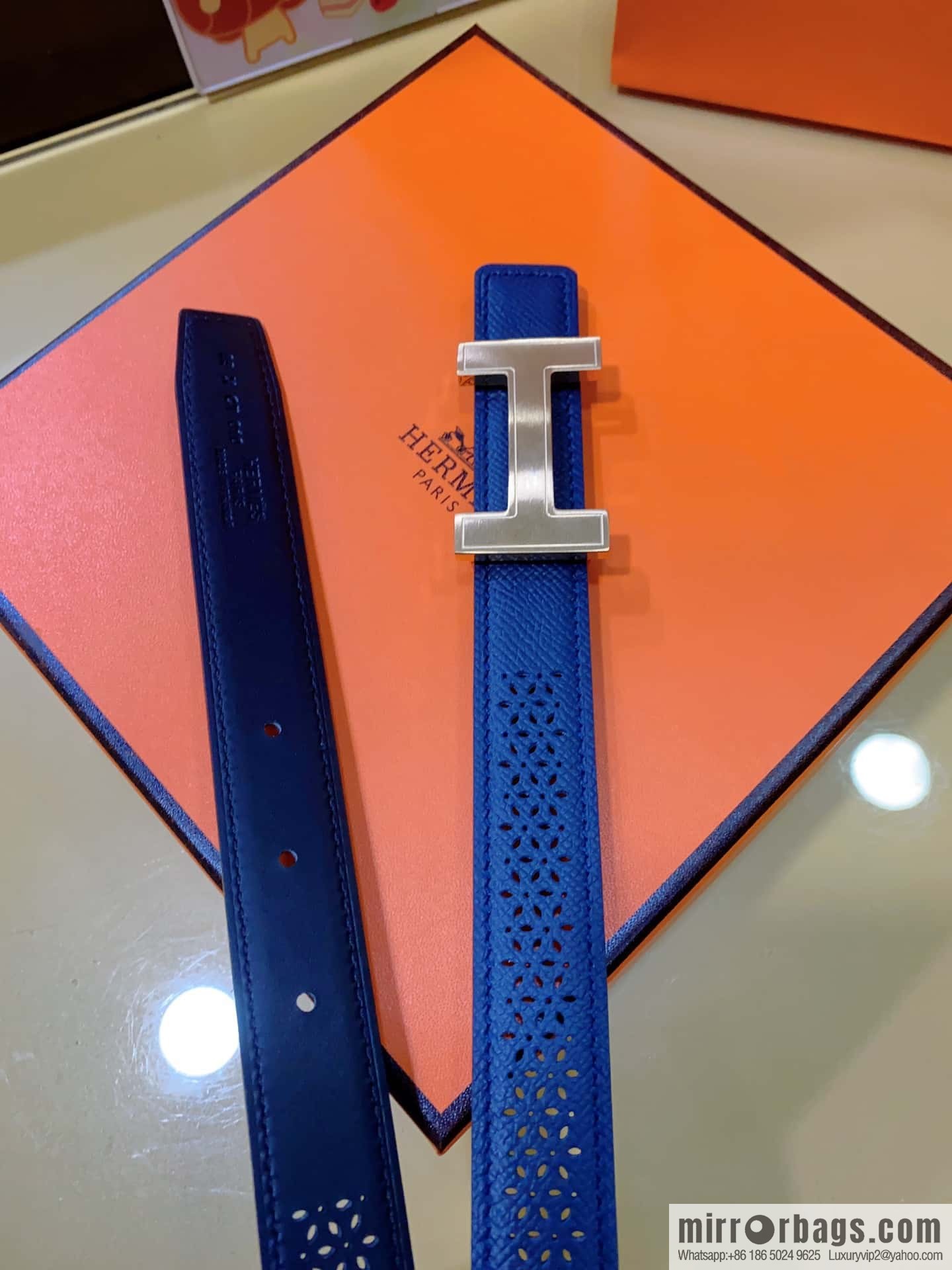 Hermes, mini metal buckle, colorful leather belt 2.4CM