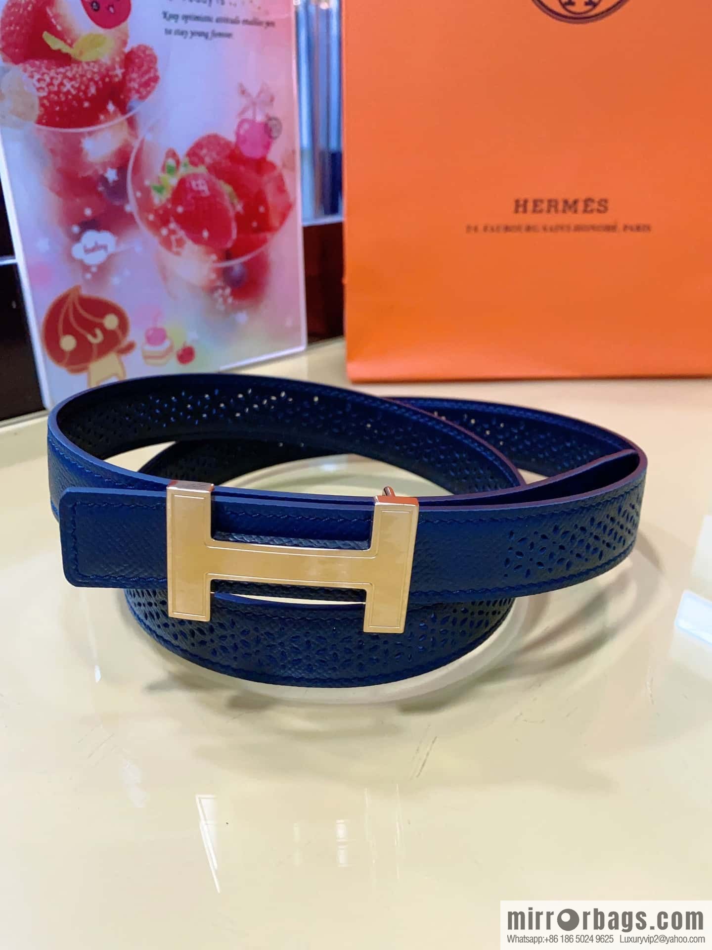 Hermes, mini metal buckle, colorful leather belt 2.4CM