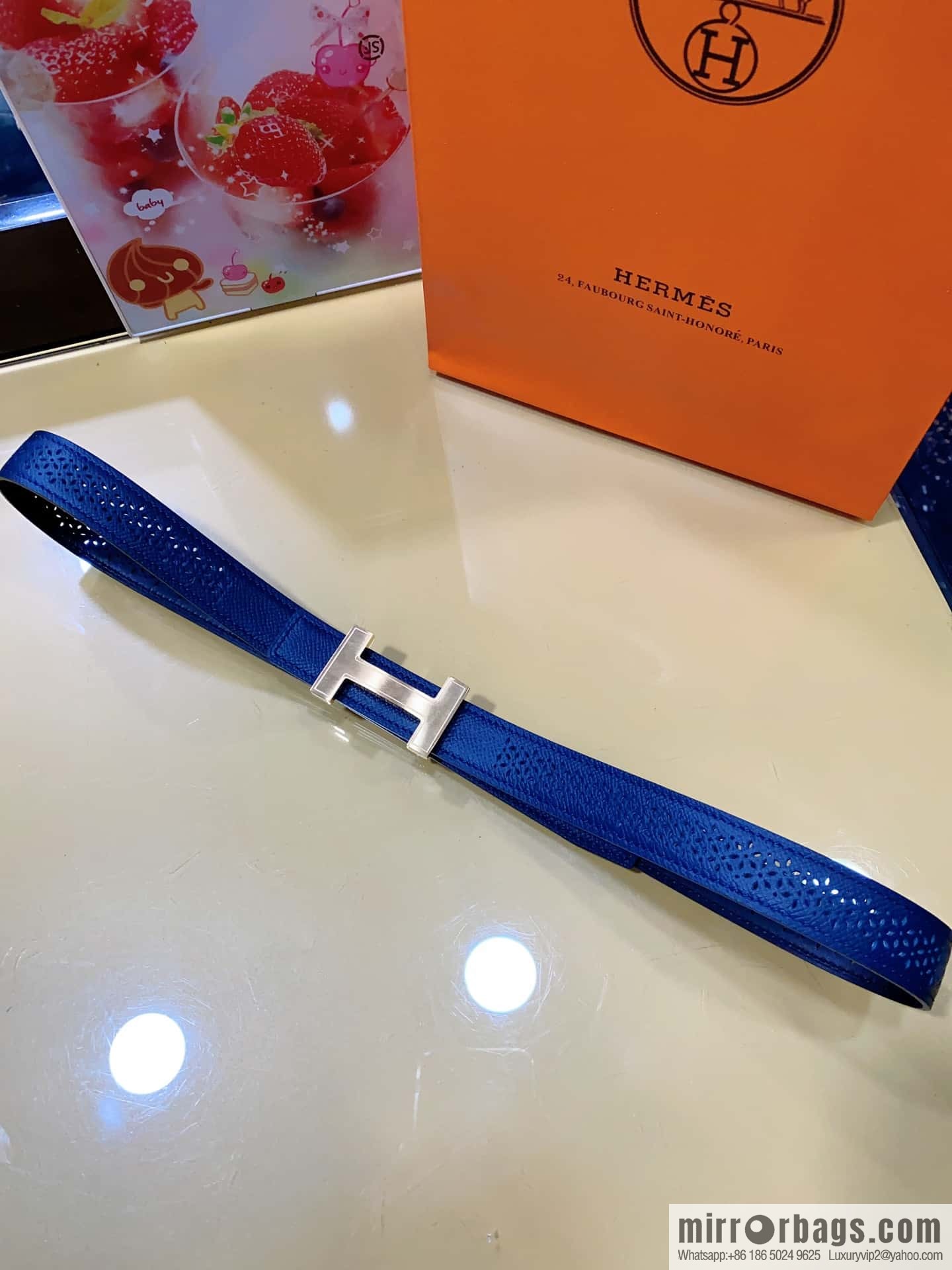 Hermes, mini metal buckle, colorful leather belt 2.4CM