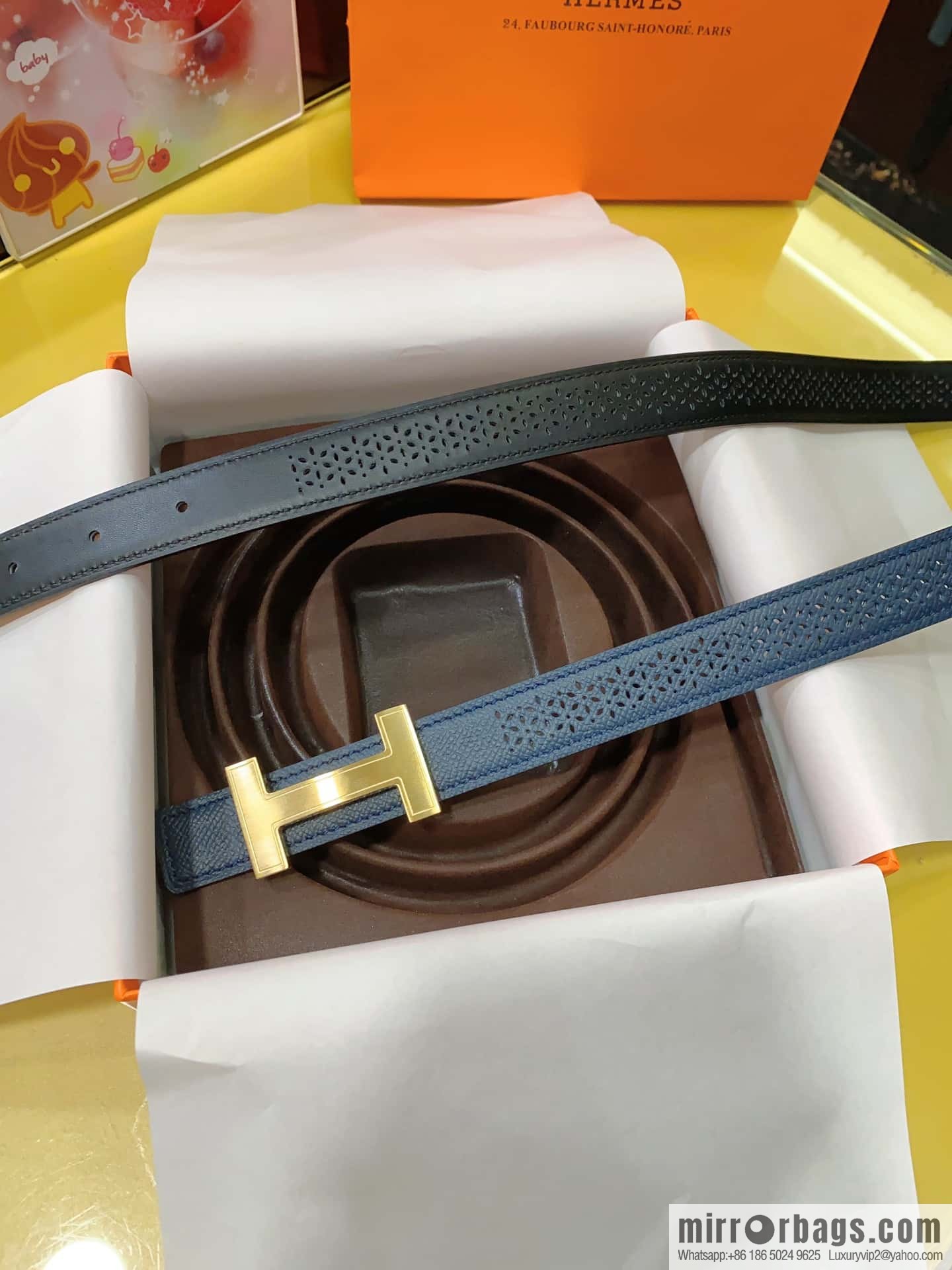 Hermes, mini metal buckle, colorful leather belt 2.4CM