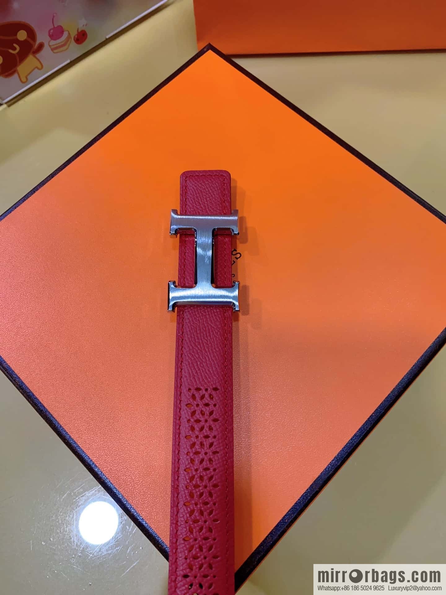 Hermes, mini metal buckle, colorful leather belt 2.4CM