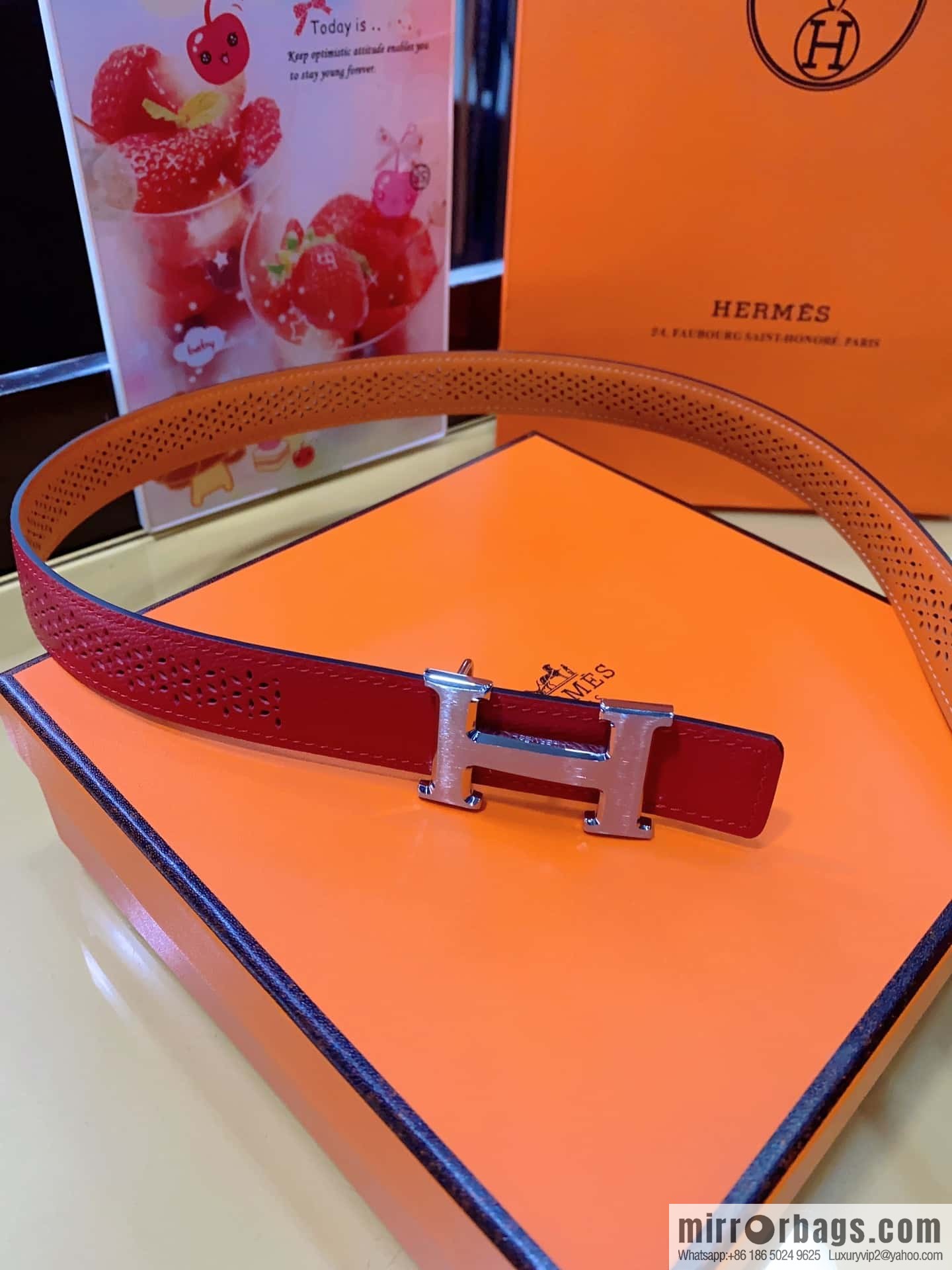 Hermes, mini metal buckle, colorful leather belt 2.4CM