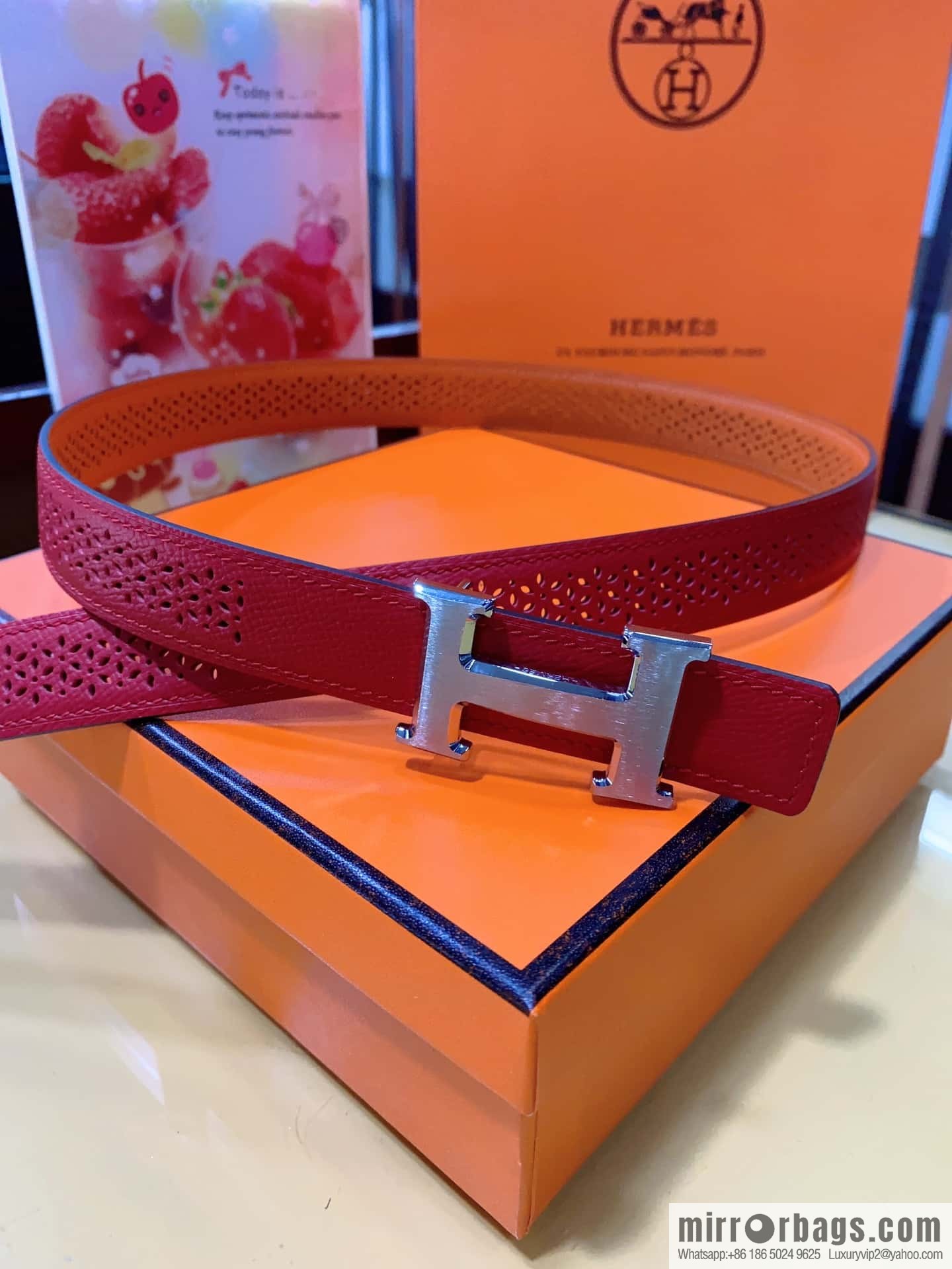 Hermes, mini metal buckle, colorful leather belt 2.4CM