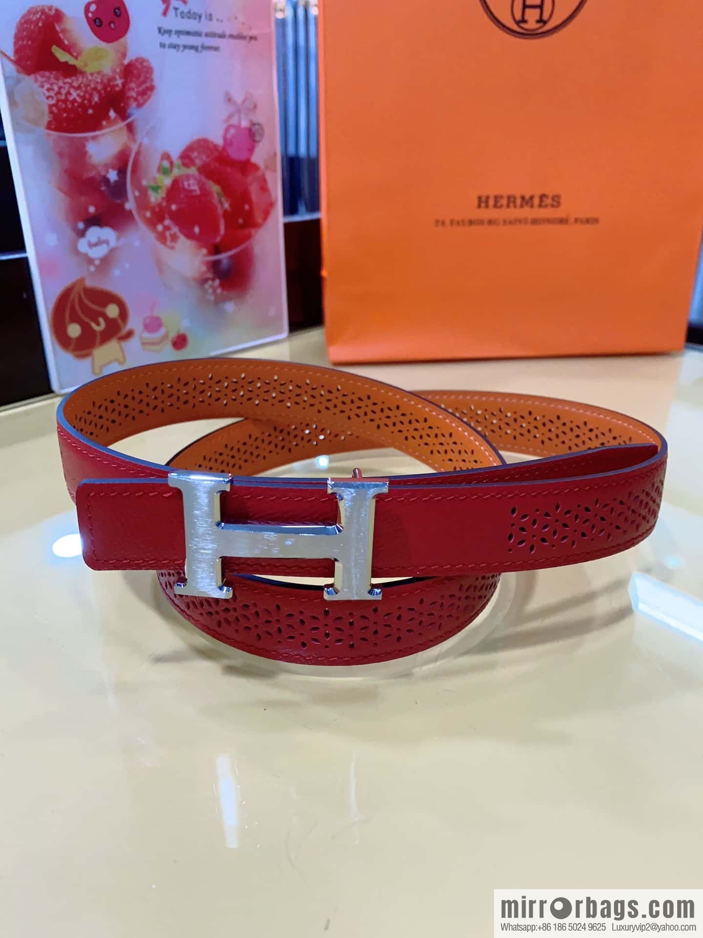Hermes, mini metal buckle, colorful leather belt 2.4CM