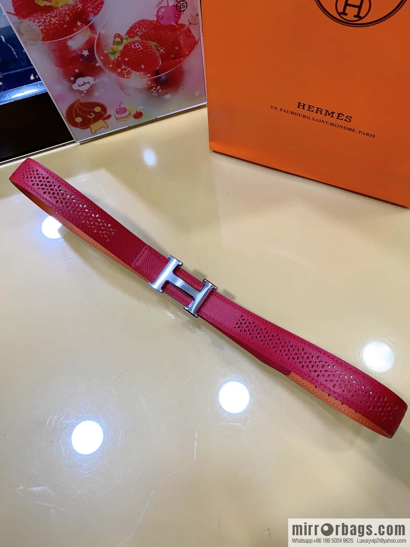 Hermes, mini metal buckle, colorful leather belt 2.4CM