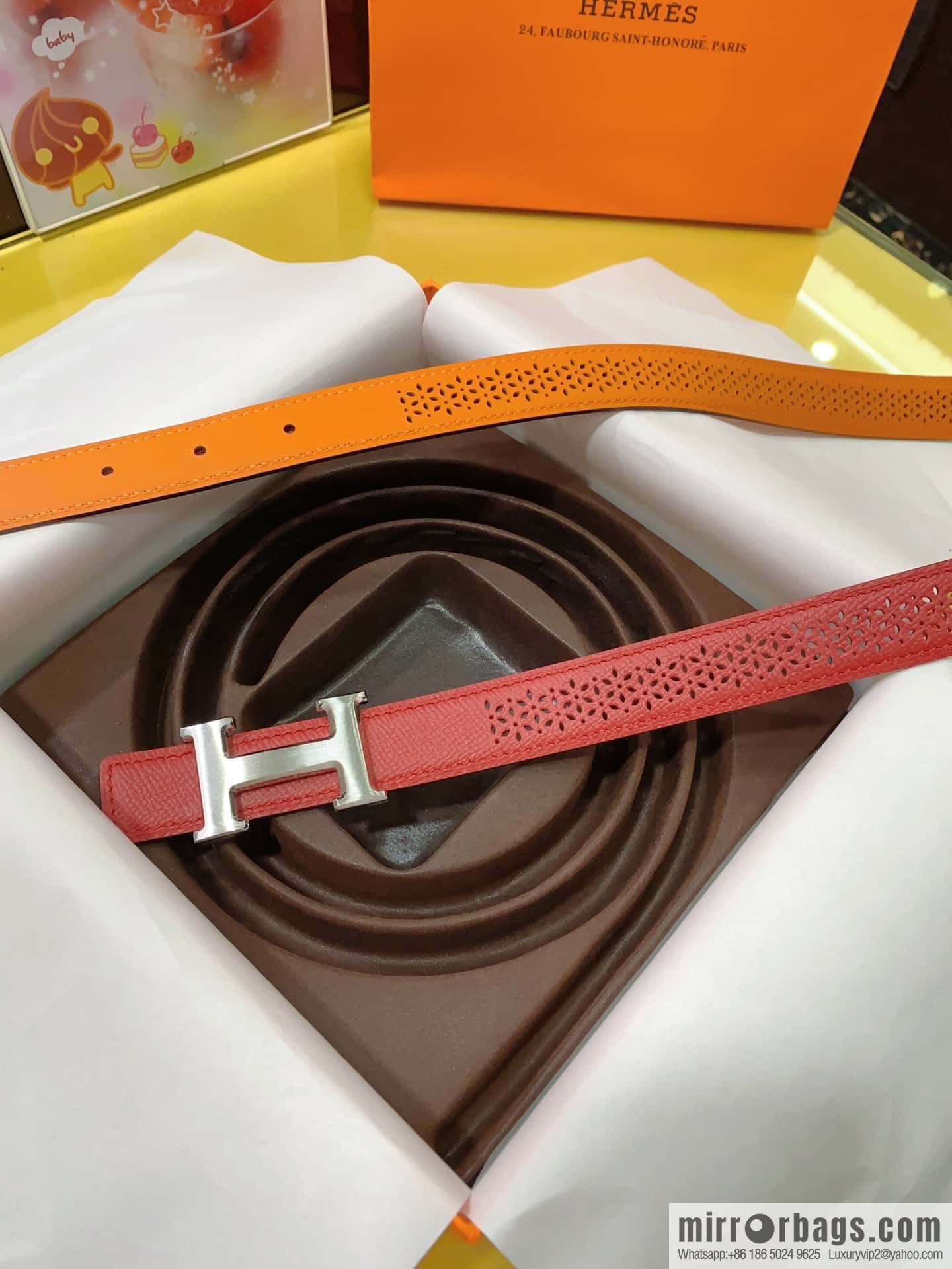 Hermes, mini metal buckle, colorful leather belt 2.4CM