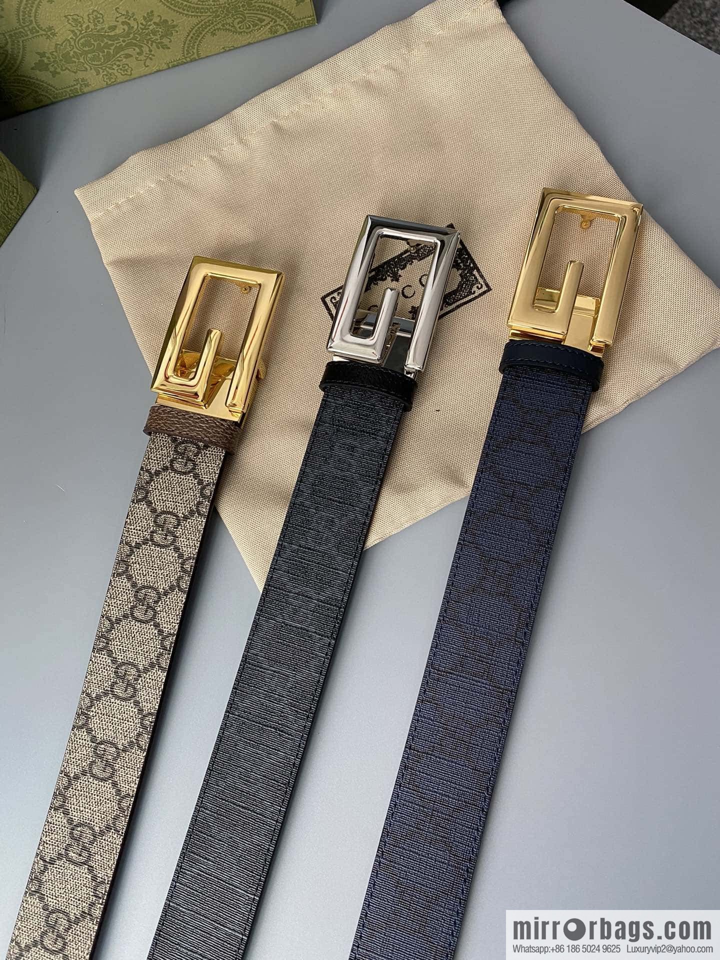 GUCCI 3.5cm square G-buckle double-sided belt