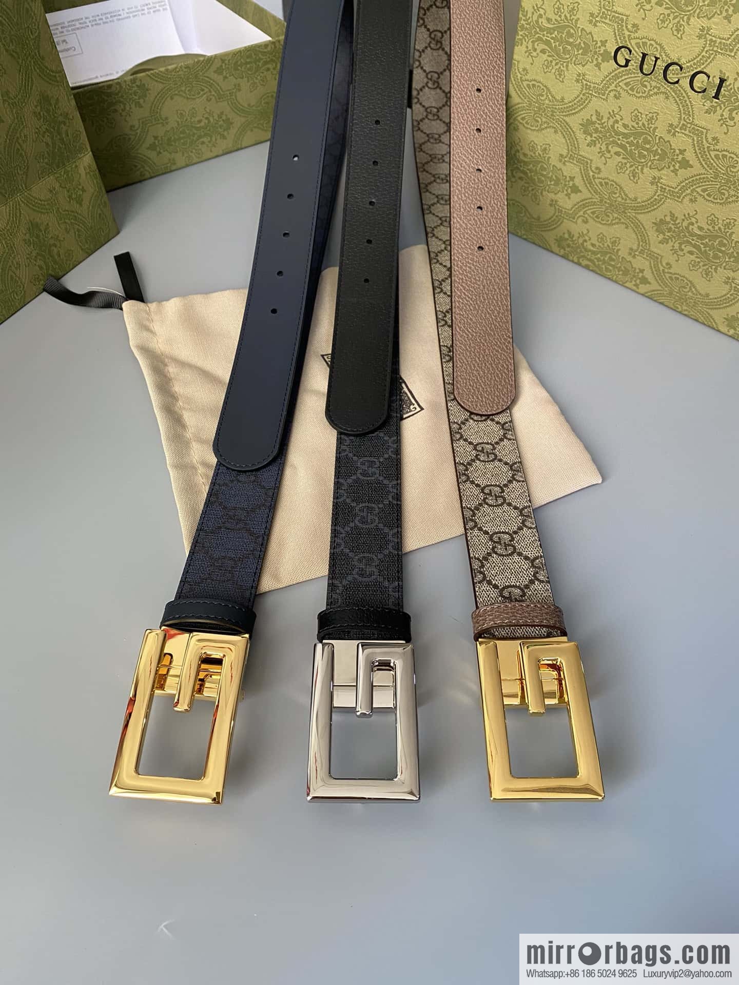 GUCCI 3.5cm square G-buckle double-sided belt