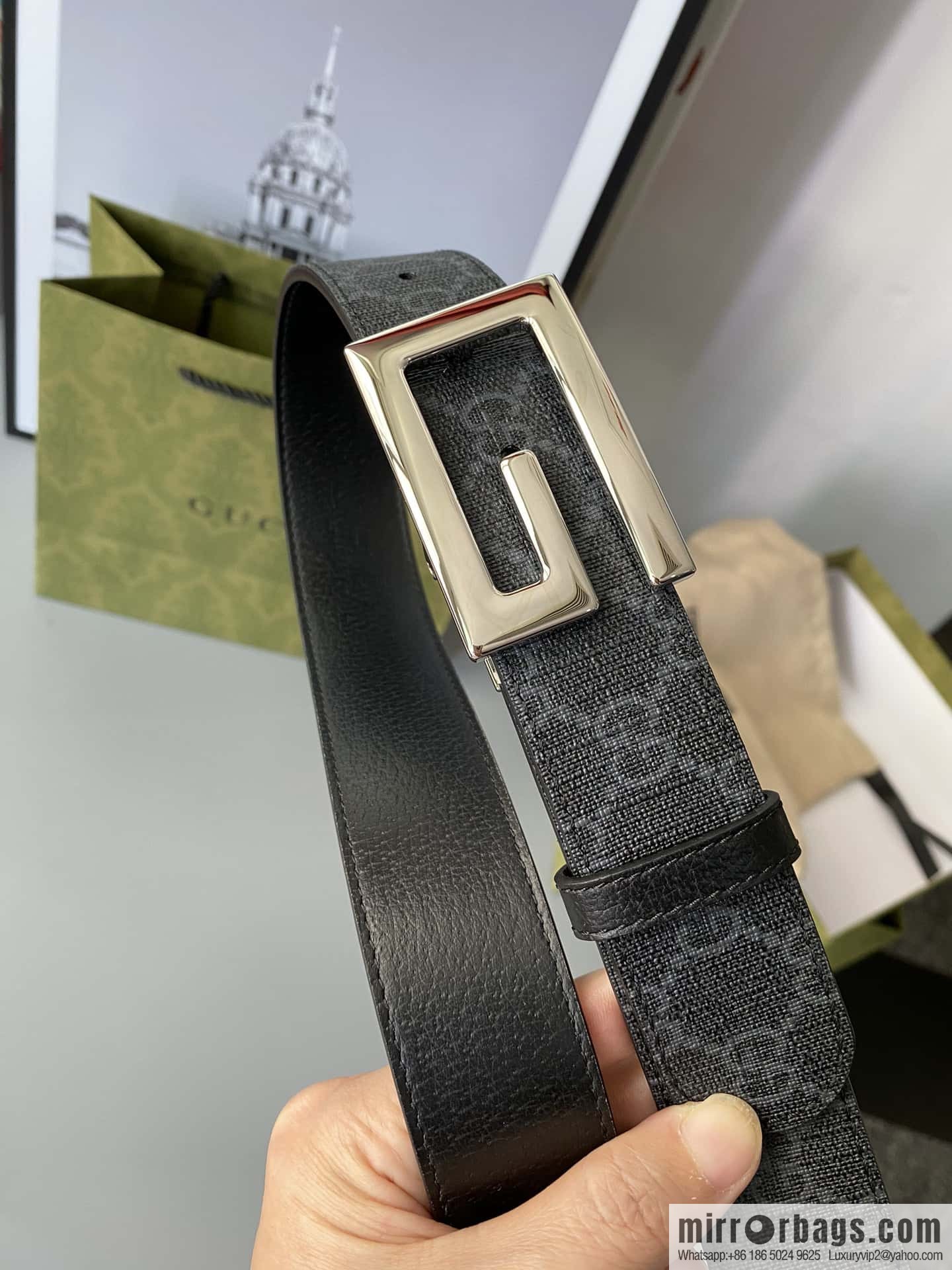 GUCCI 3.5cm square G-buckle double-sided belt