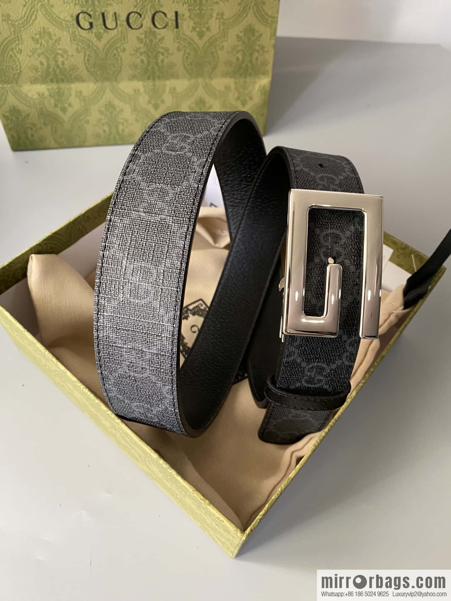 GUCCI 3.5cm square G-buckle double-sided belt