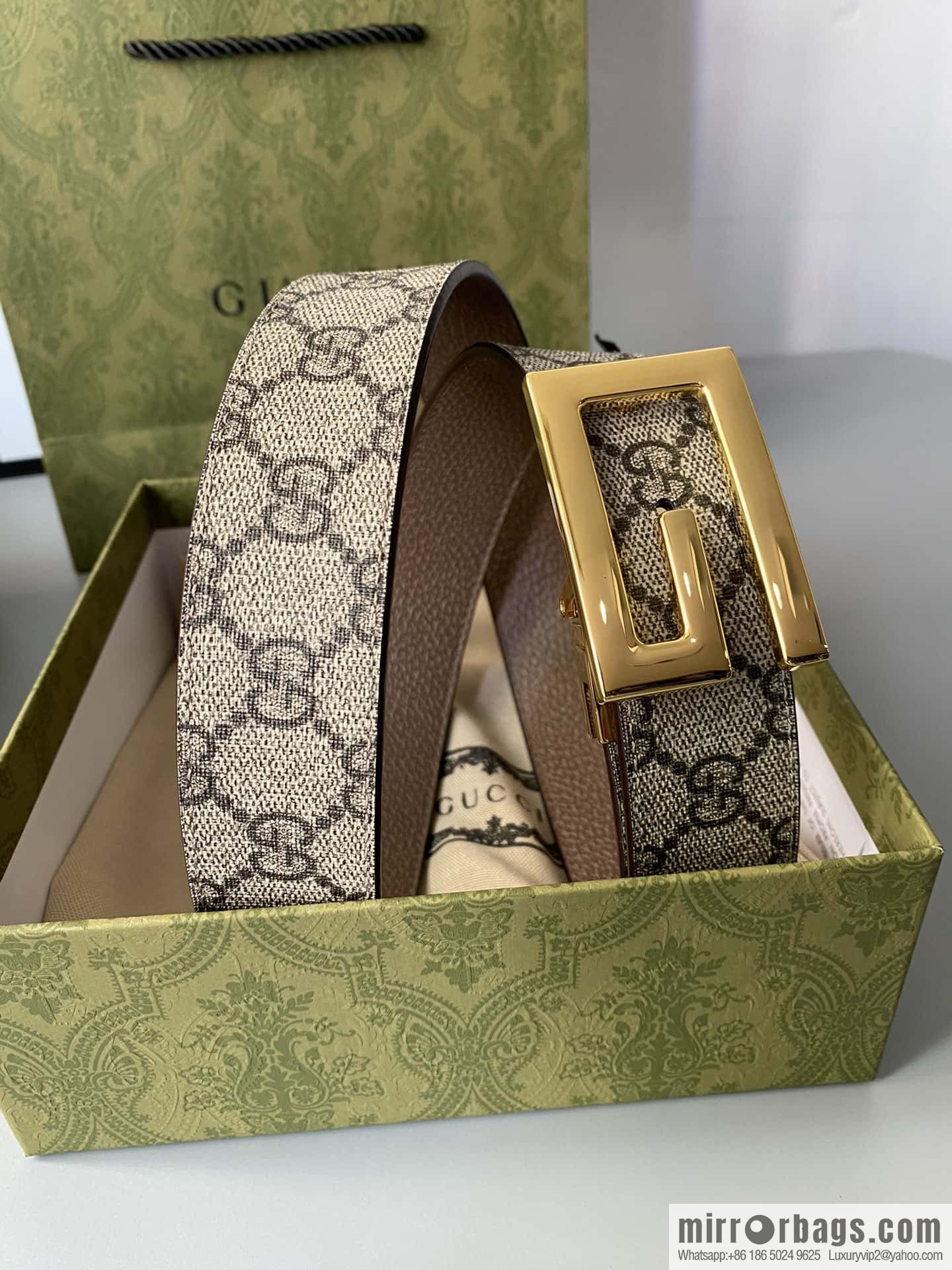GUCCI 3.5cm square G-buckle double-sided belt