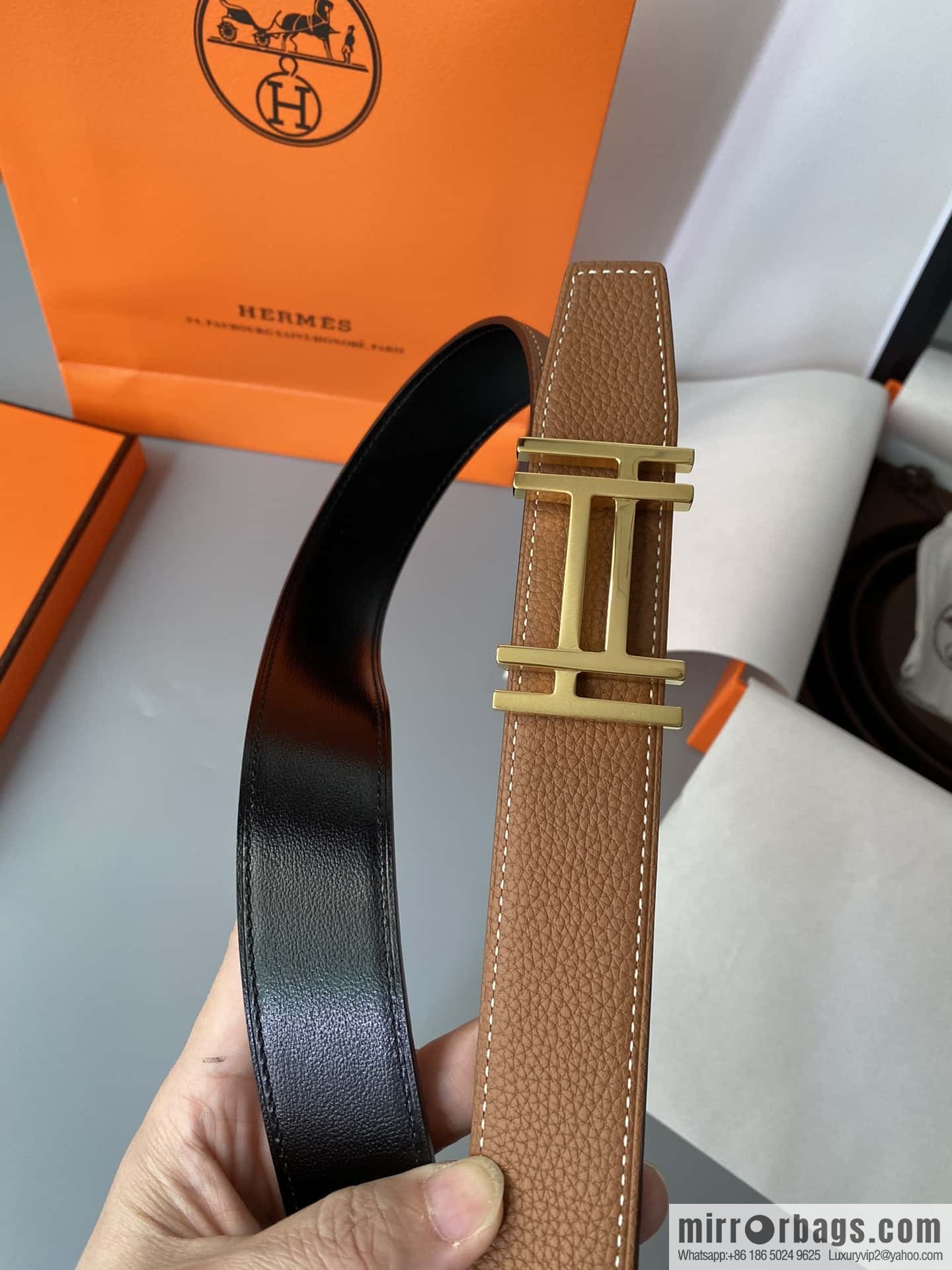 Hermes Togo Leather Double Sided Leather Belt 32mm