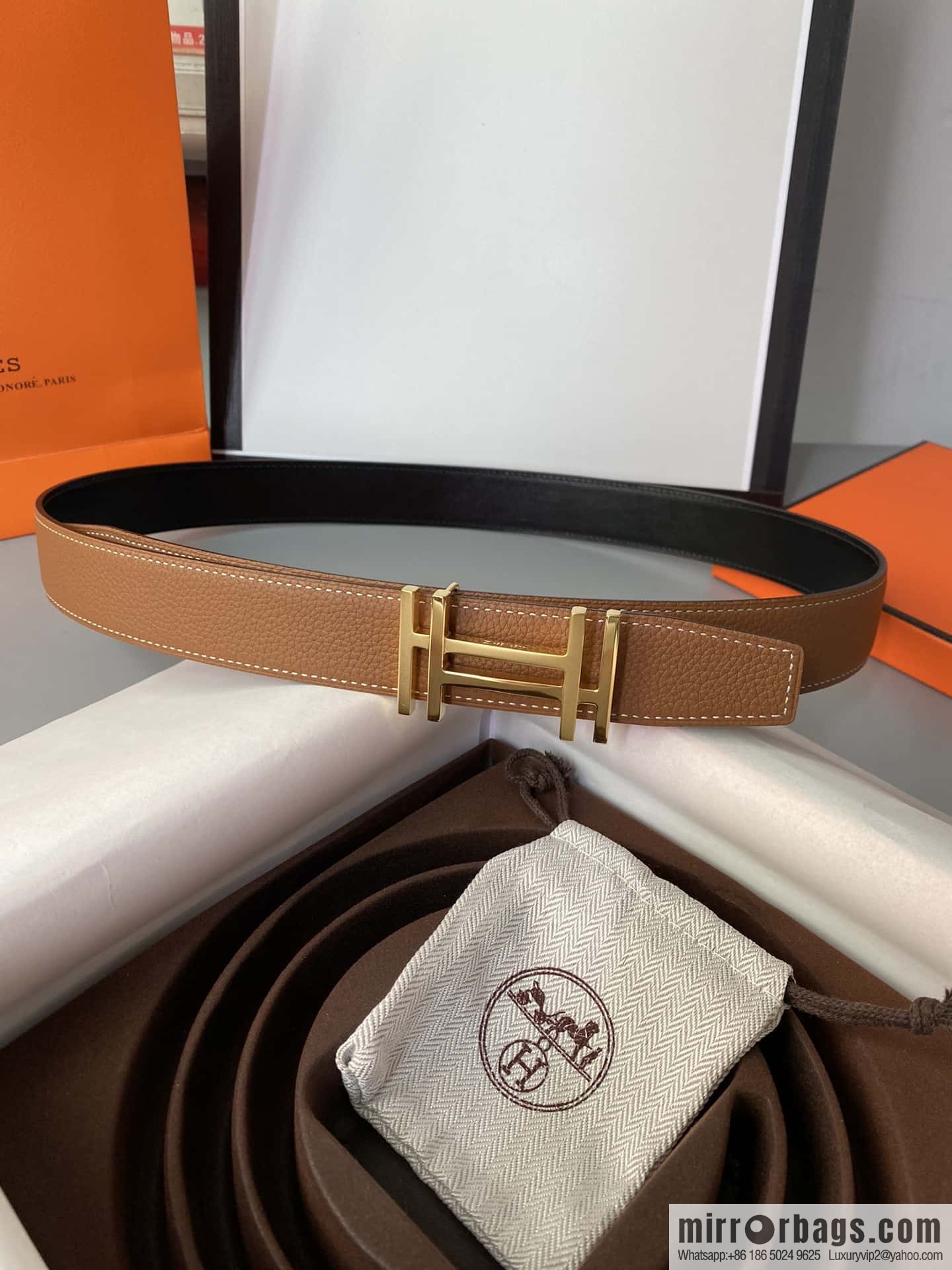 Hermes Togo Leather Double Sided Leather Belt 32mm