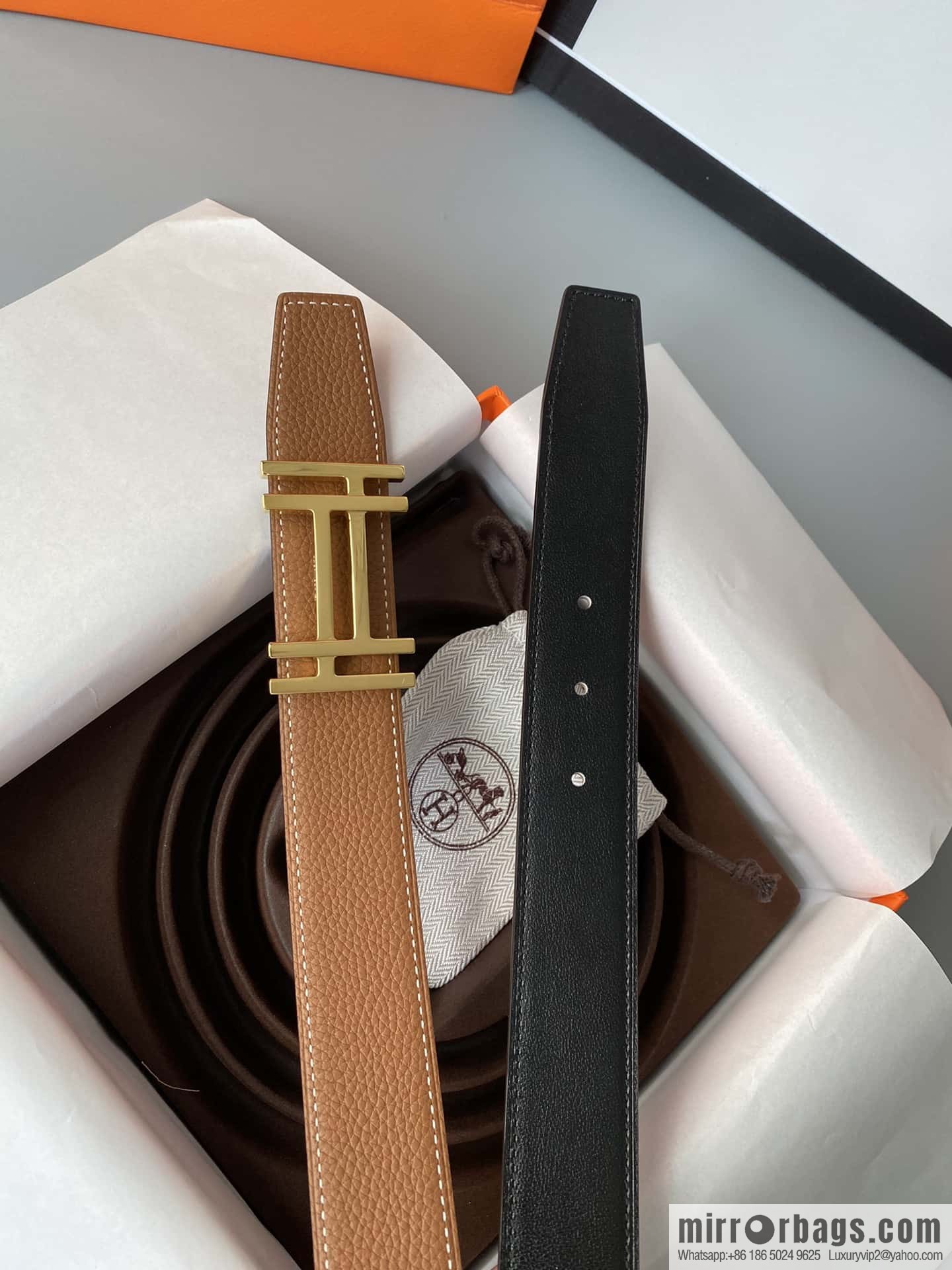 Hermes Togo Leather Double Sided Leather Belt 32mm