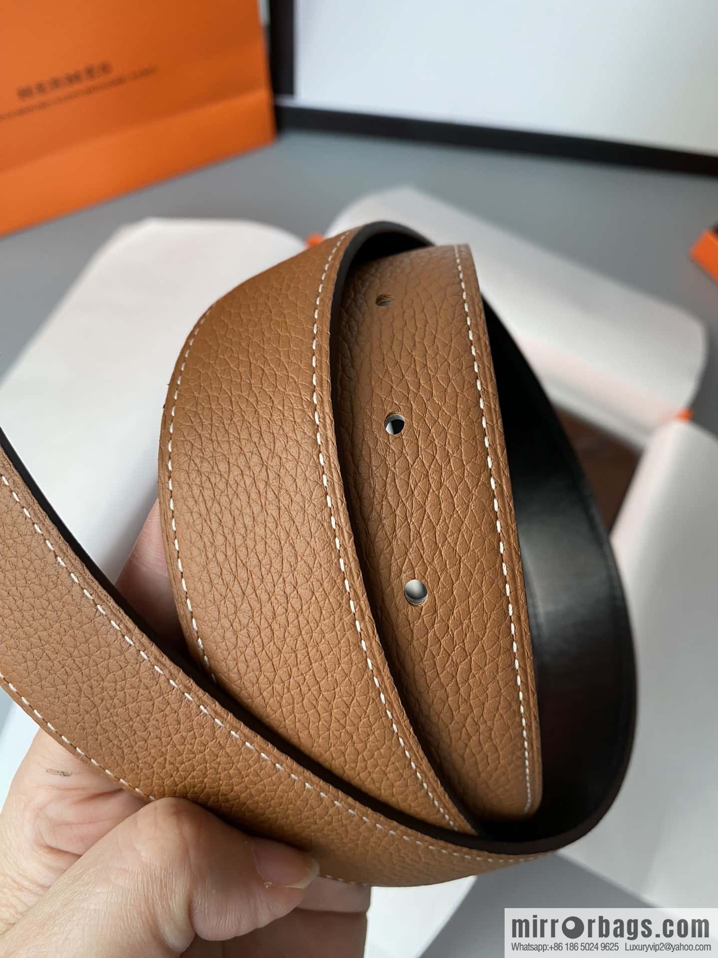 Hermes Togo Leather Double Sided Leather Belt 32mm