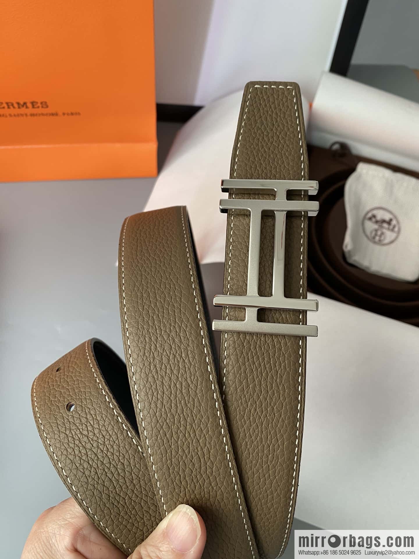Hermes Togo Leather Double Sided Leather Belt 32mm