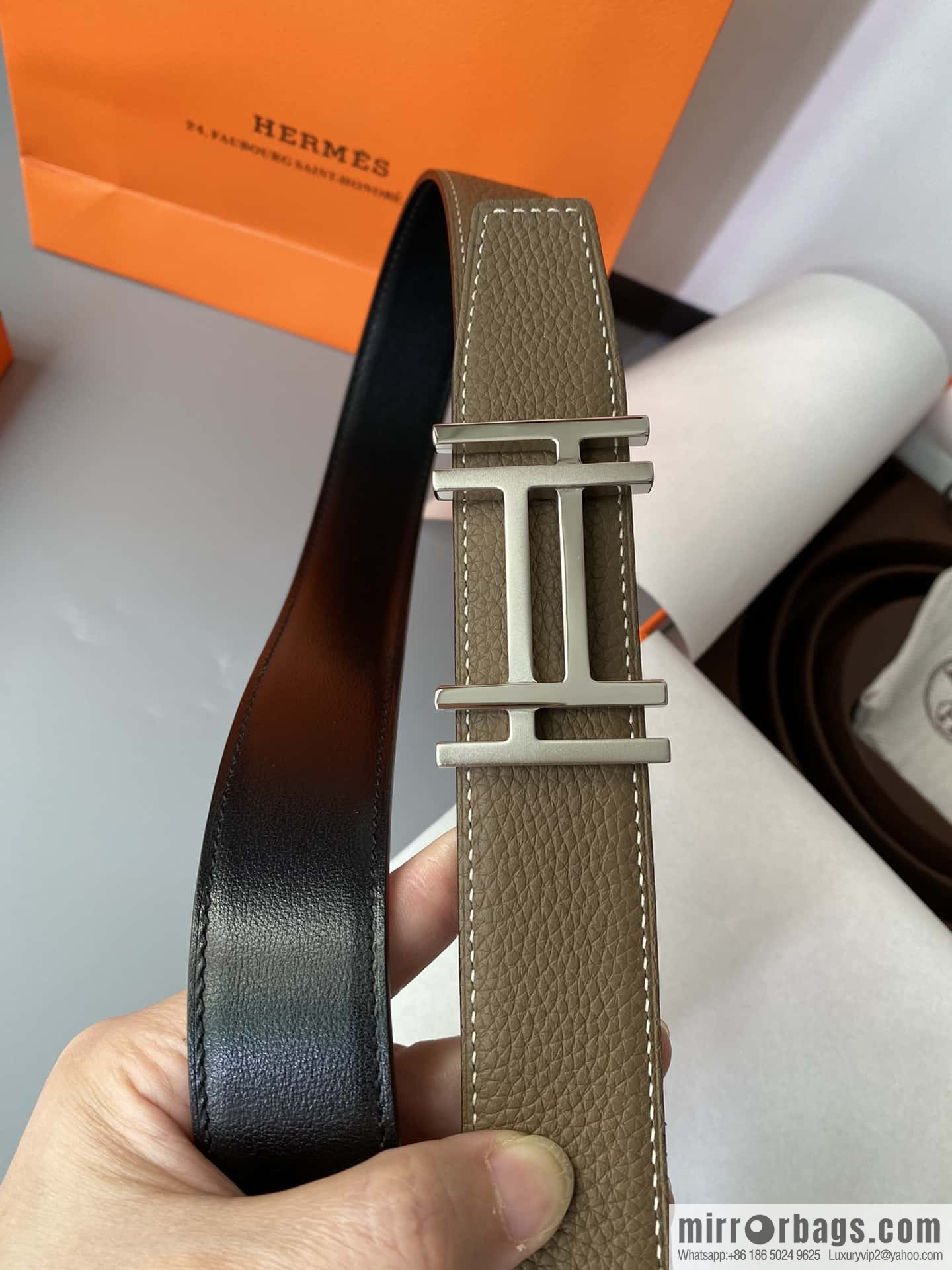 Hermes Togo Leather Double Sided Leather Belt 32mm