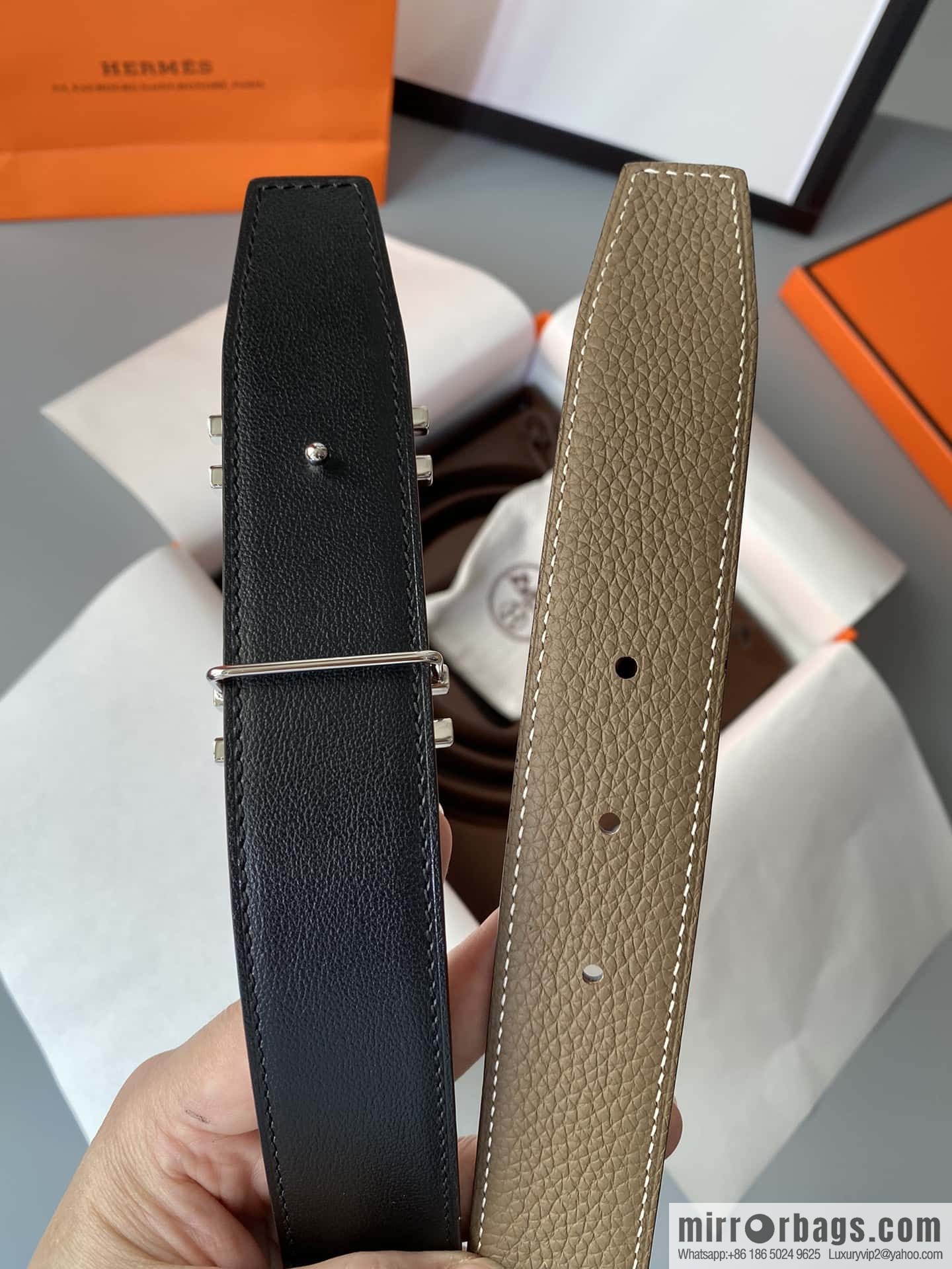 Hermes Togo Leather Double Sided Leather Belt 32mm