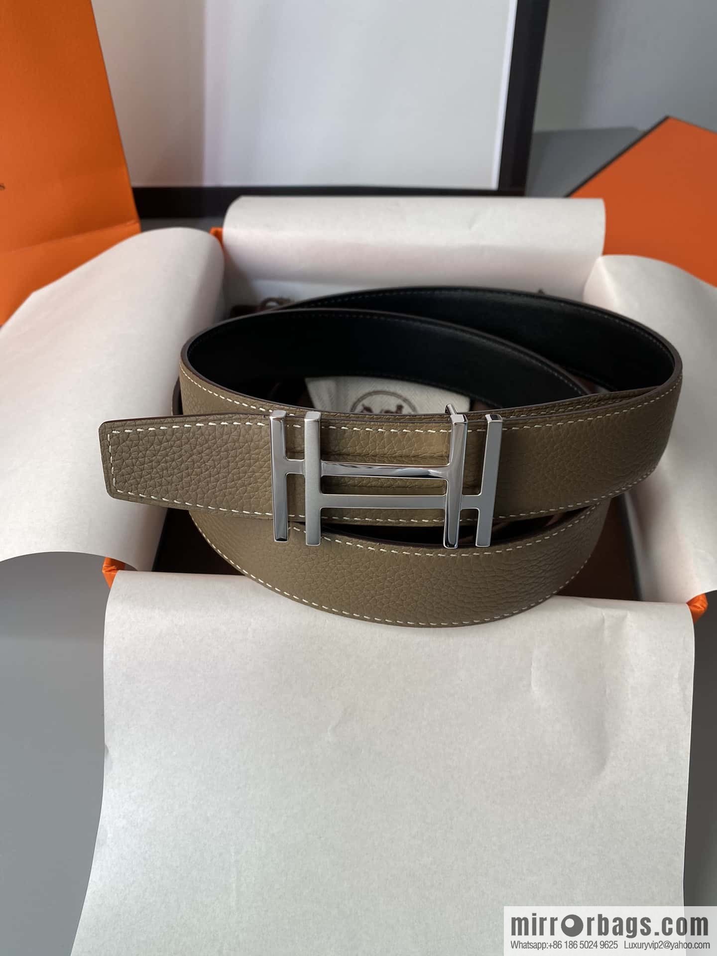 Hermes Togo Leather Double Sided Leather Belt 32mm