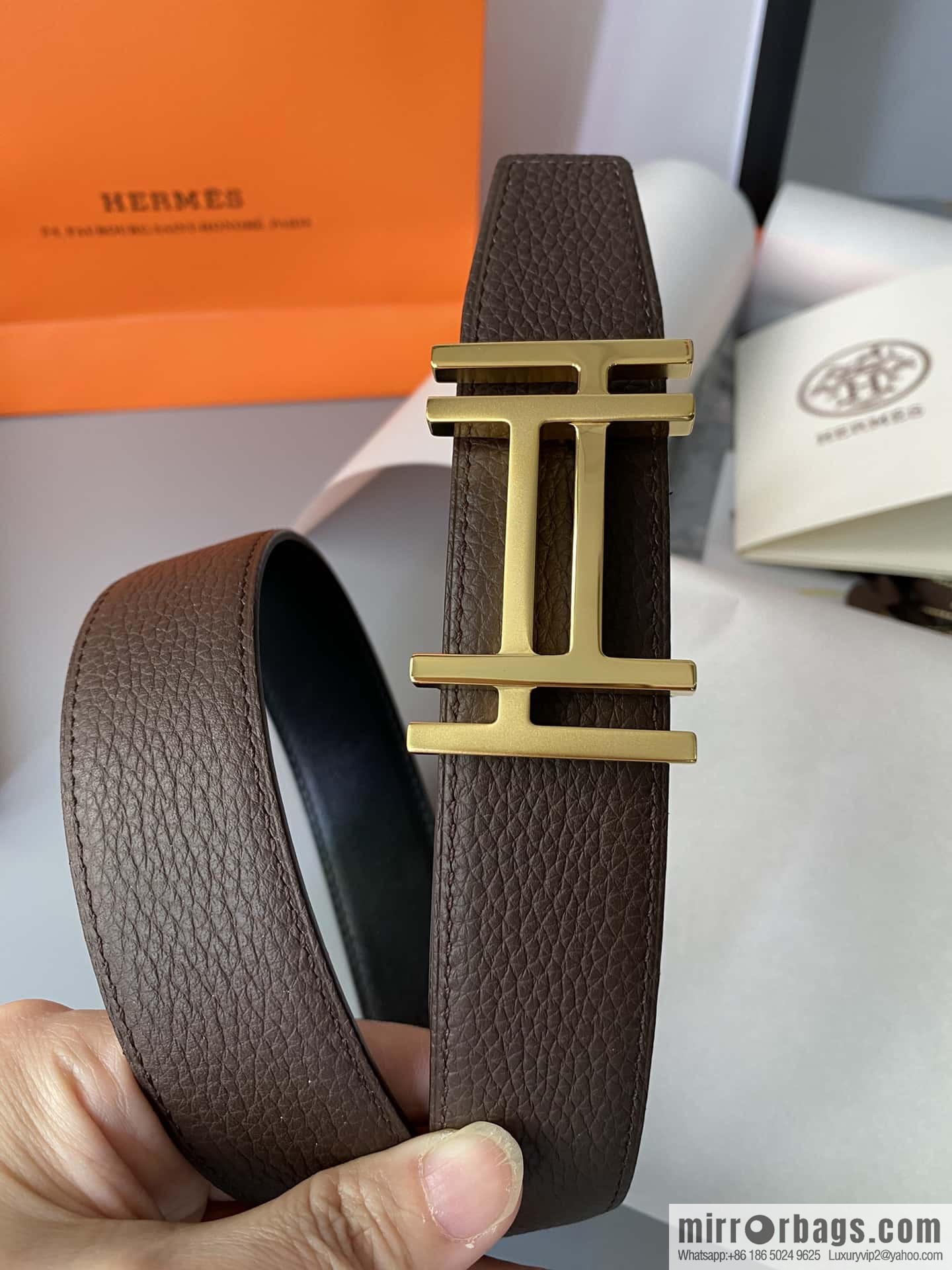 Hermes Togo Leather Double Sided Leather Belt 32mm