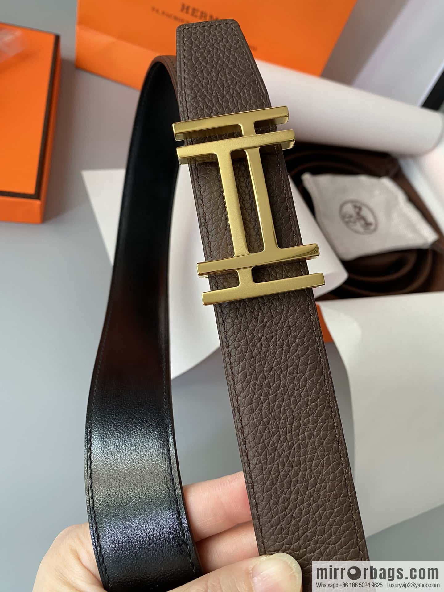 Hermes Togo Leather Double Sided Leather Belt 32mm