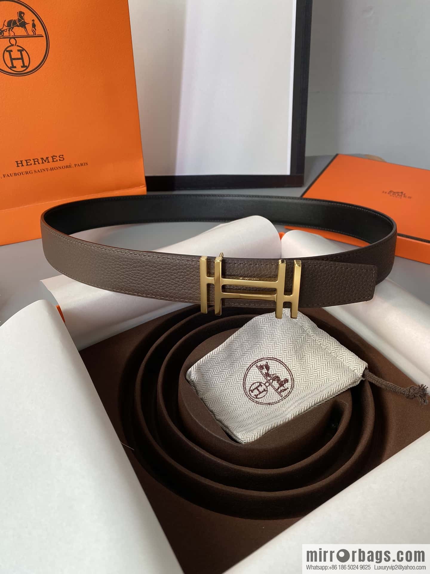 Hermes Togo Leather Double Sided Leather Belt 32mm
