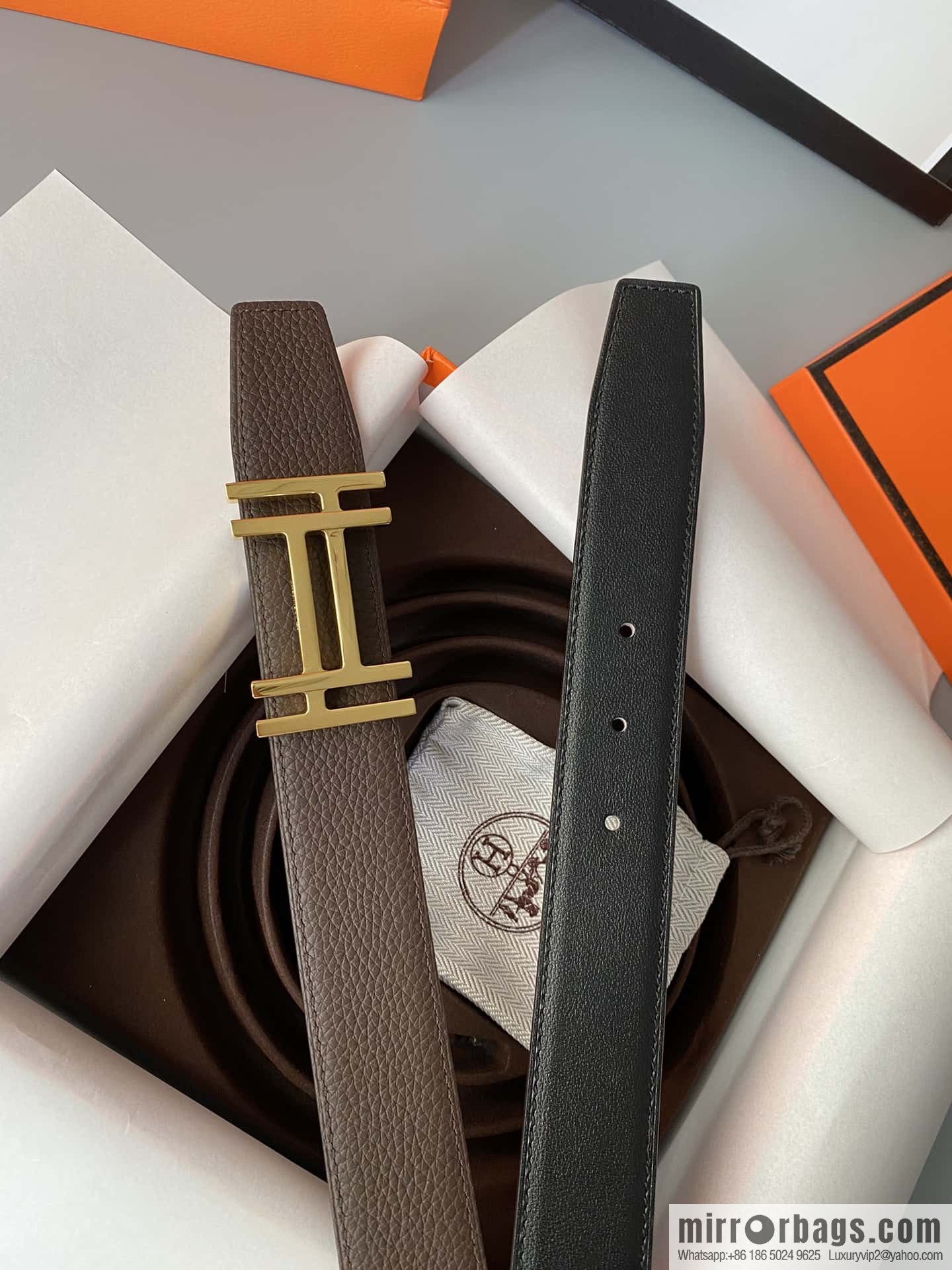Hermes Togo Leather Double Sided Leather Belt 32mm