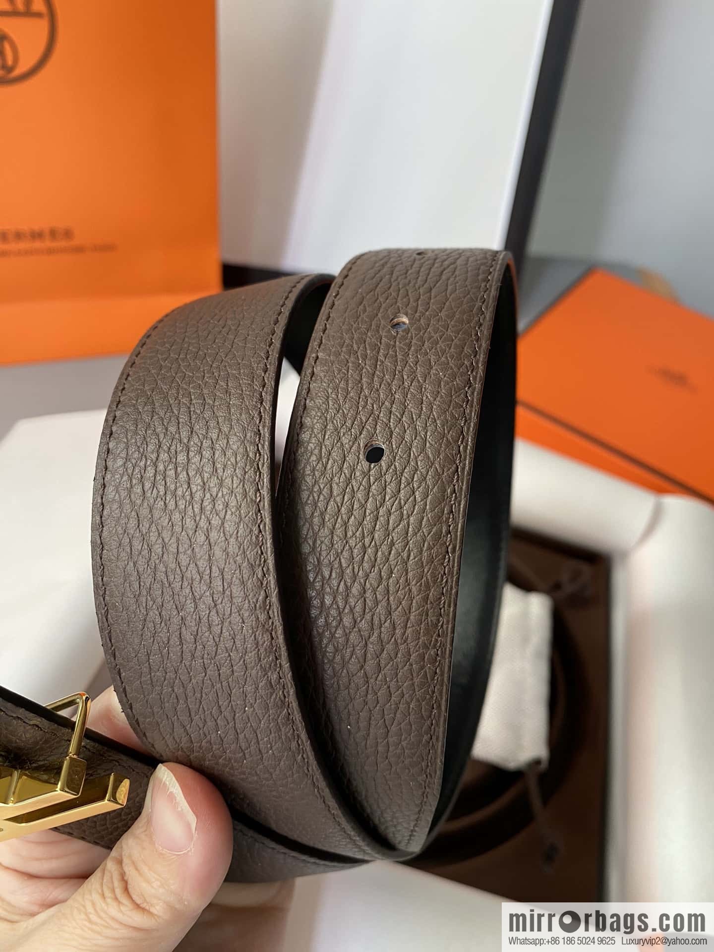 Hermes Togo Leather Double Sided Leather Belt 32mm