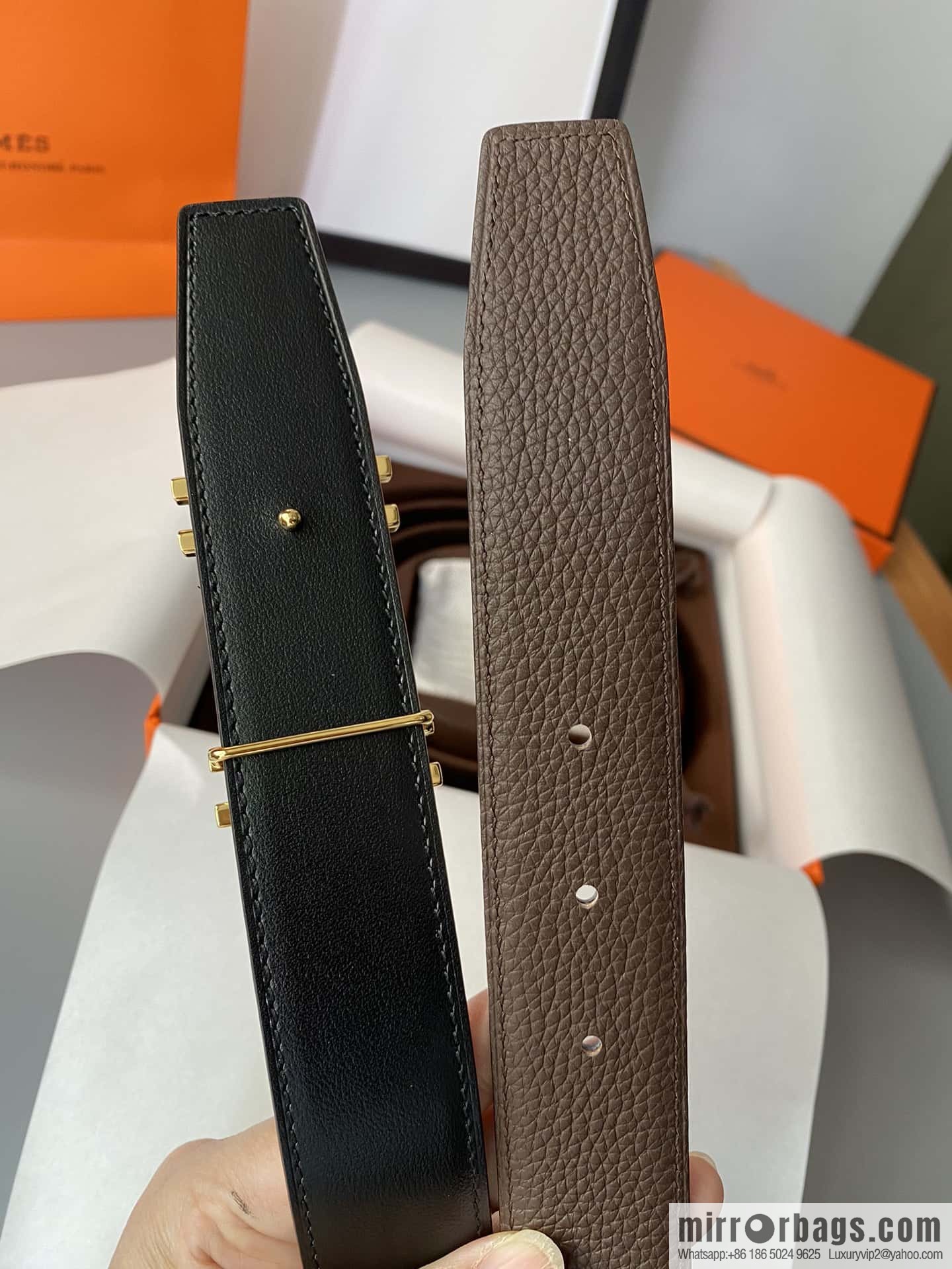Hermes Togo Leather Double Sided Leather Belt 32mm
