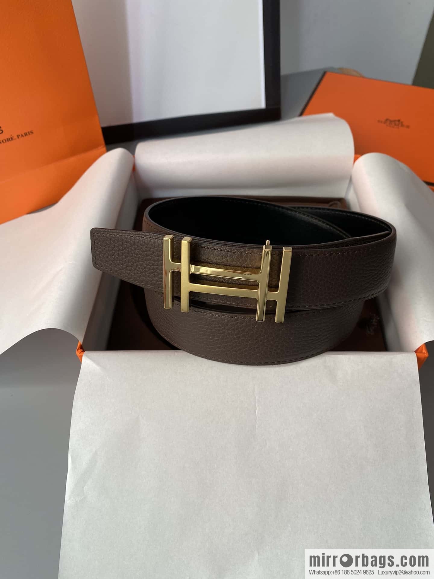 Hermes Togo Leather Double Sided Leather Belt 32mm