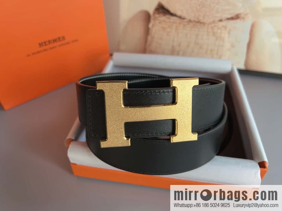 Hermes, stainless steel metal rolling sand process, double-sided cowhide belt 3.8cm